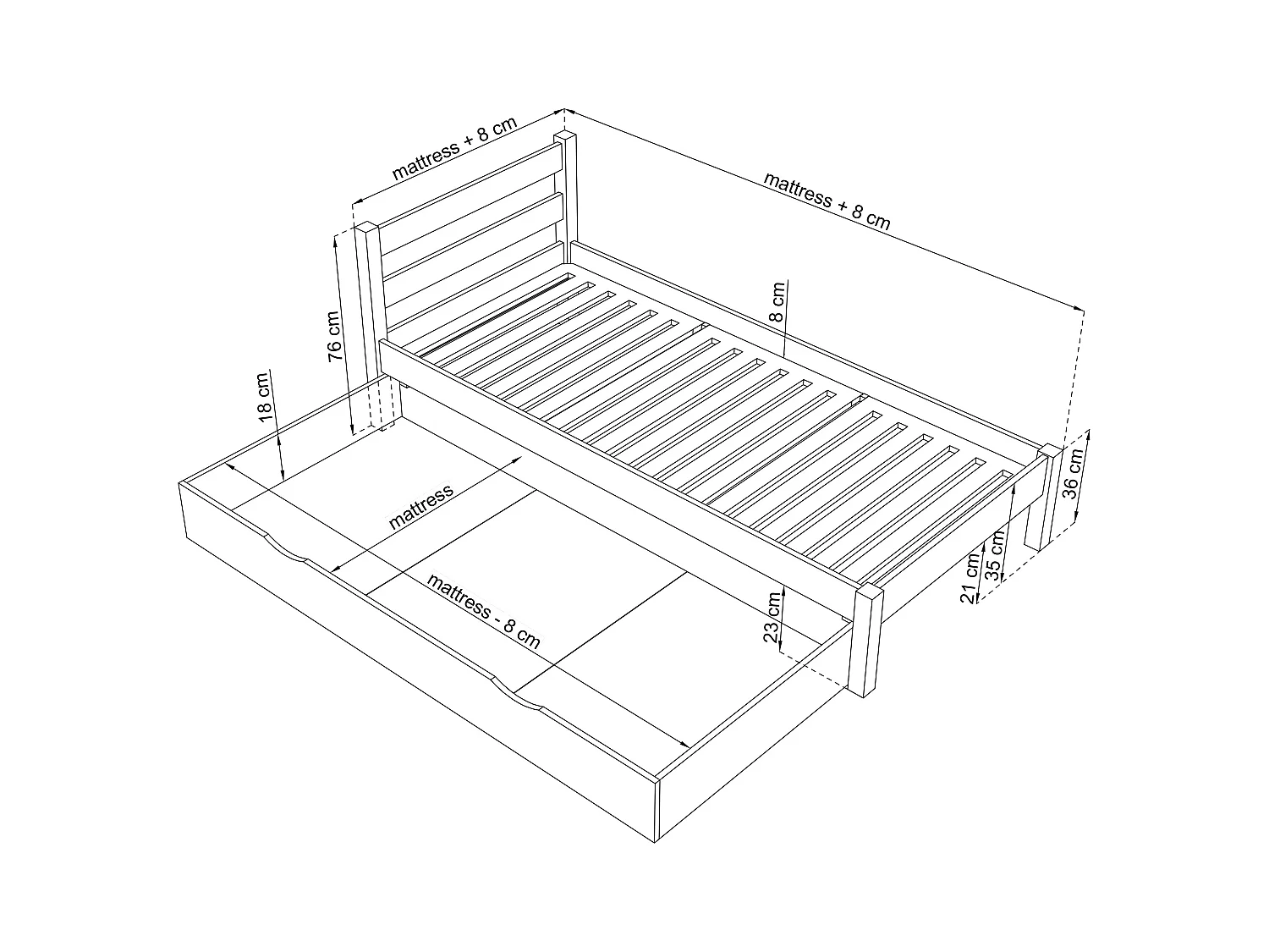 Lit simple en bois - avec tiroir N01 Pin Clair 80x200