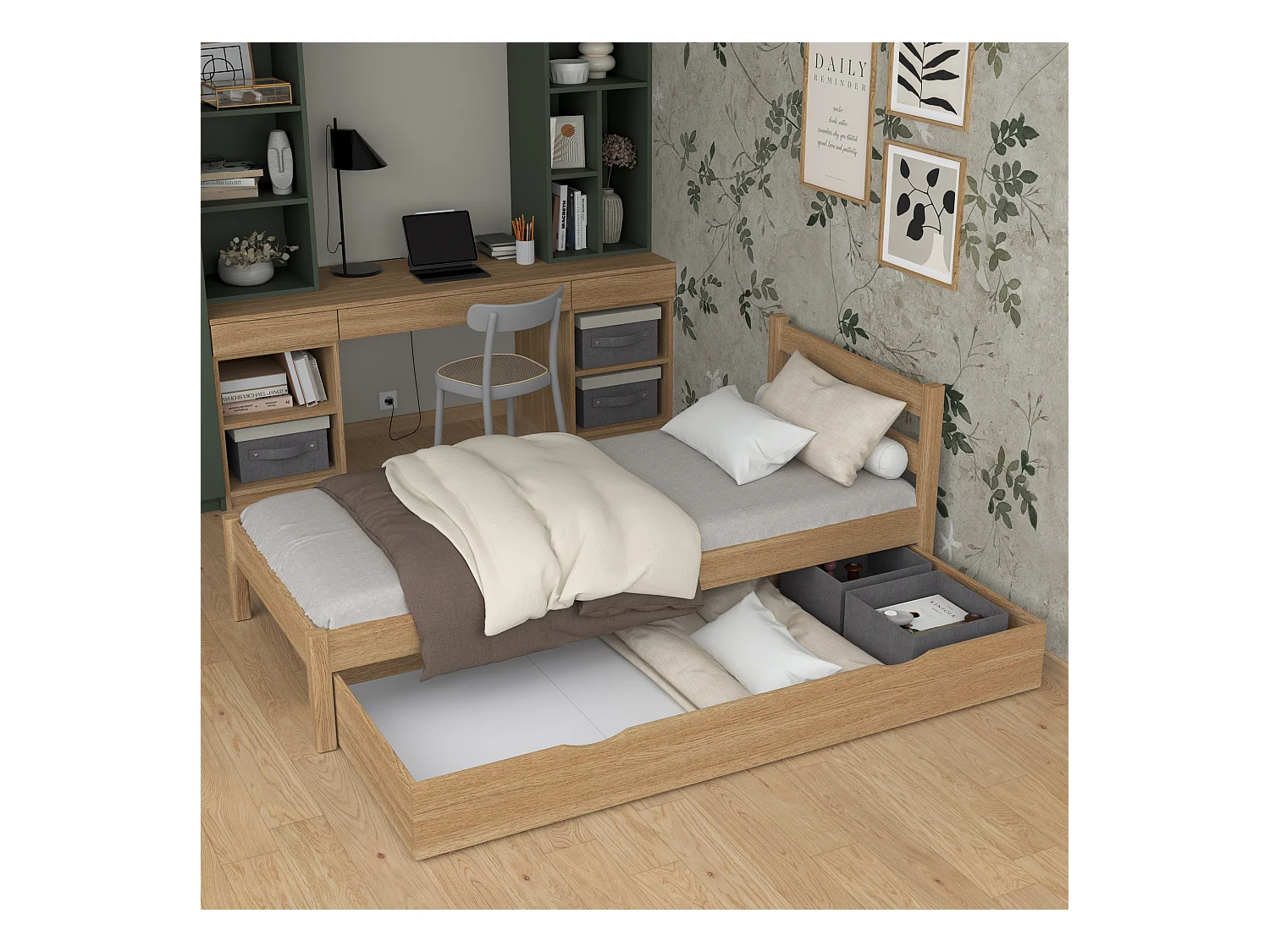 Lit simple en chêne - avec tiroir N01 Chêne Naturel 100x200