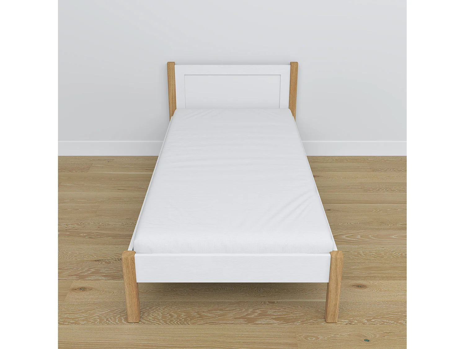 Lit simple en bois N02 Blanc / Chêne Naturel 80x200
