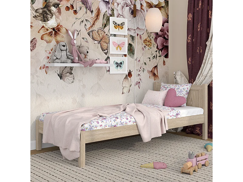 Lit simple en chêne N02 Chêne Blanchi 90x180