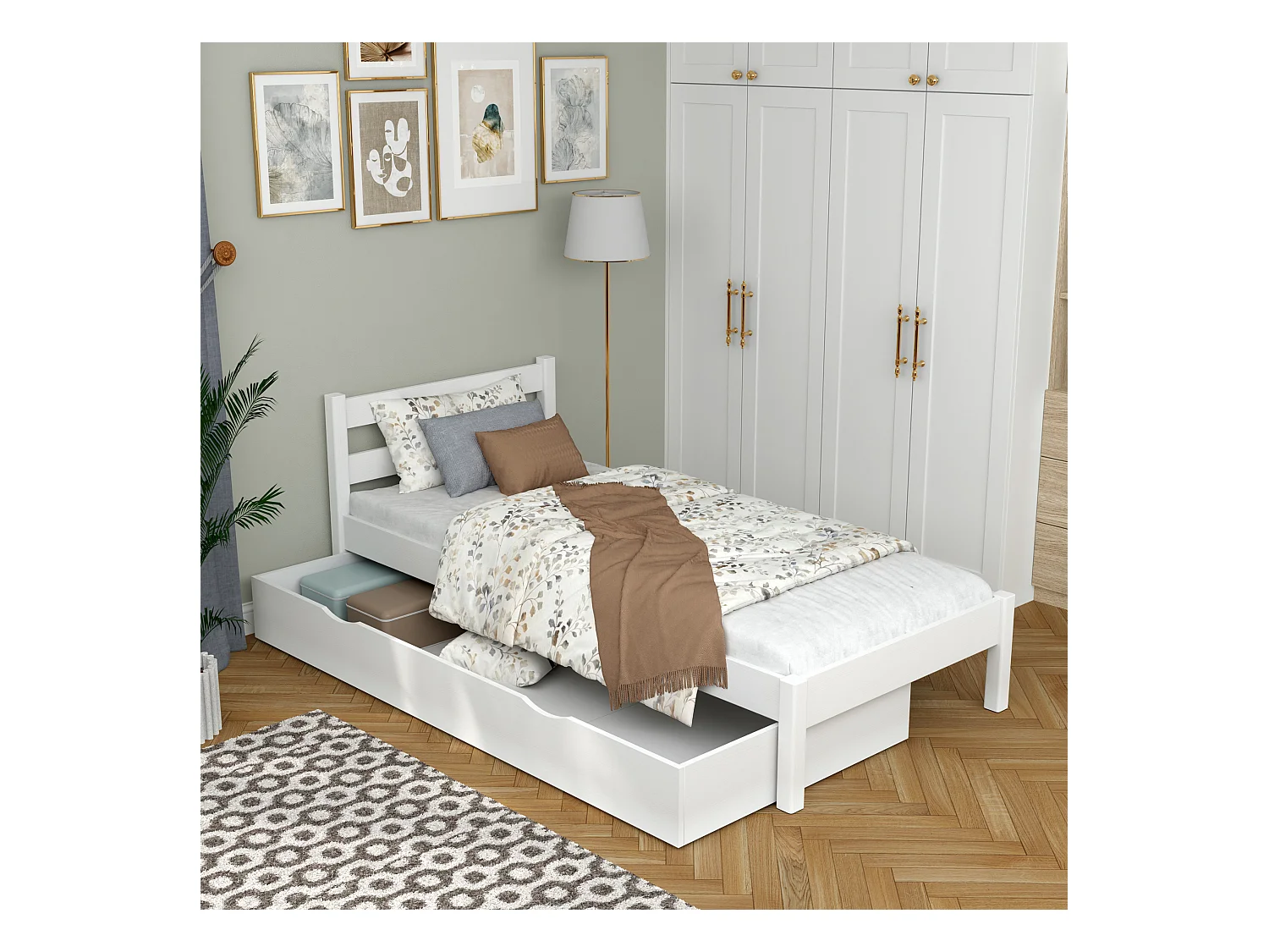 BETT mit Schublade N01 Weiß 120x180
