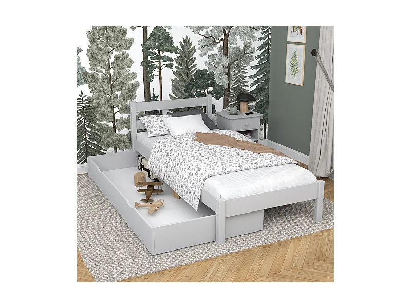 Lit simple en bois - avec tiroir N01 Gris 100x190