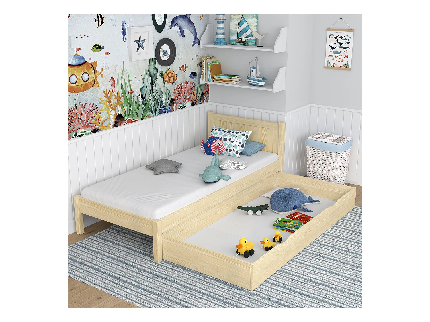 Lit simple en bois - avec tiroir N02 Pin Clair 80x200