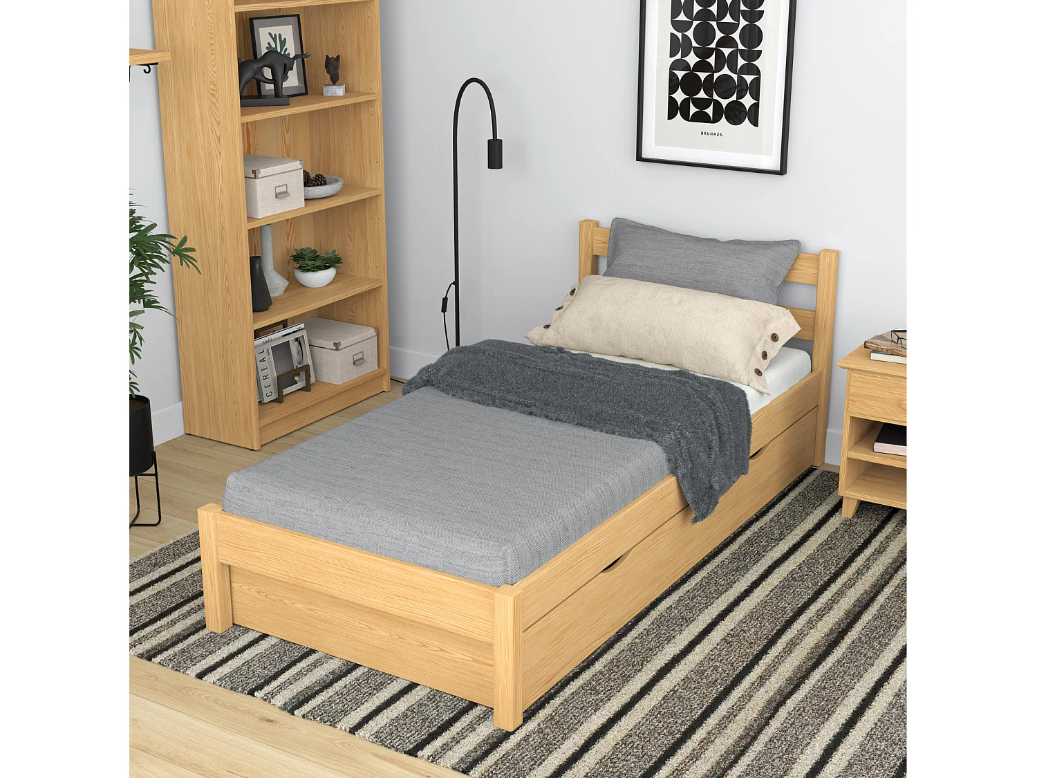 Lit simple en bois - avec tiroir N01 Pin Naturel 80x180
