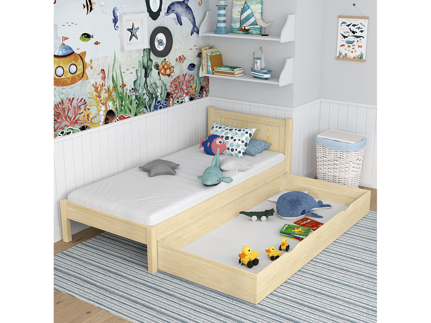 BETT mit Schublade N02 Klare Kiefer 100x190