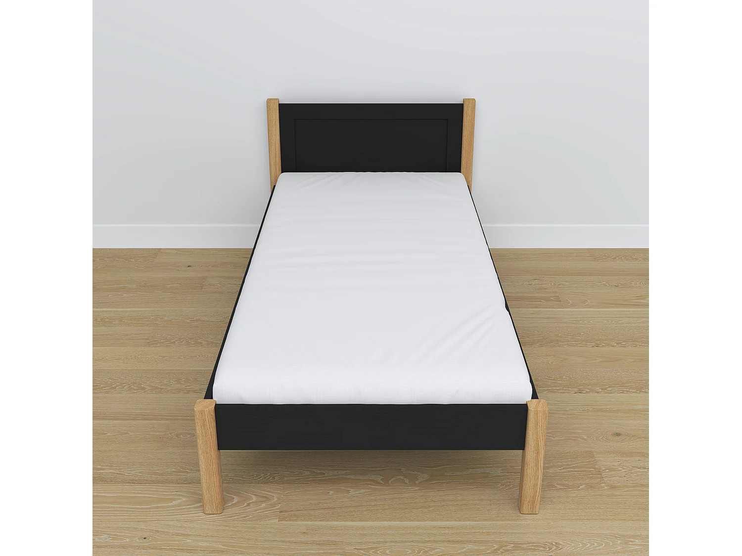 Lit simple en bois N02 Noir / Chêne Naturel 90x200