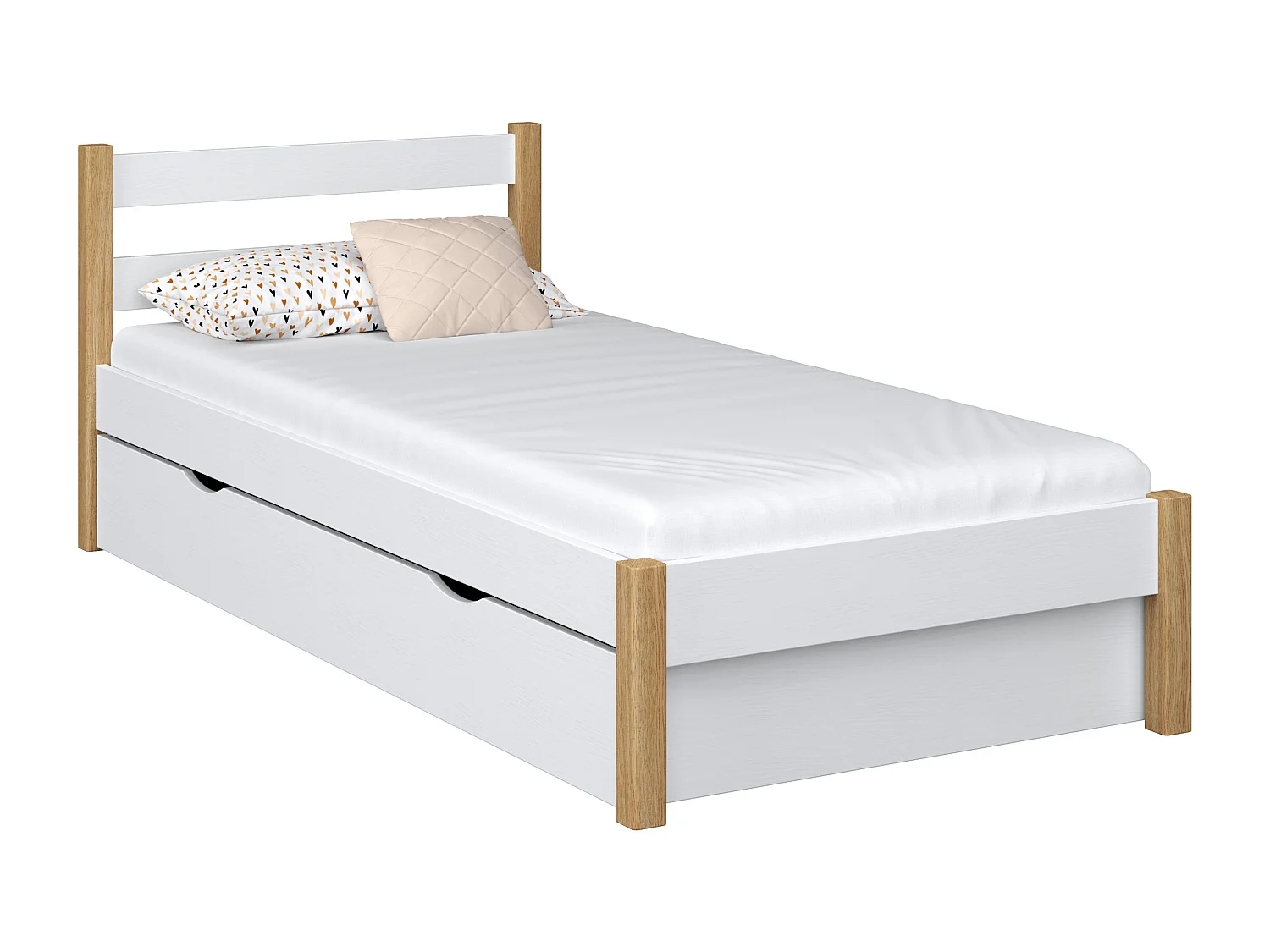 BETT mit Schublade N01 Weiß / Eiche Natur 100x200