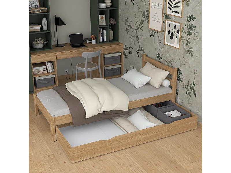 Lit simple en chêne - avec tiroir N01 Chêne Naturel 90x200