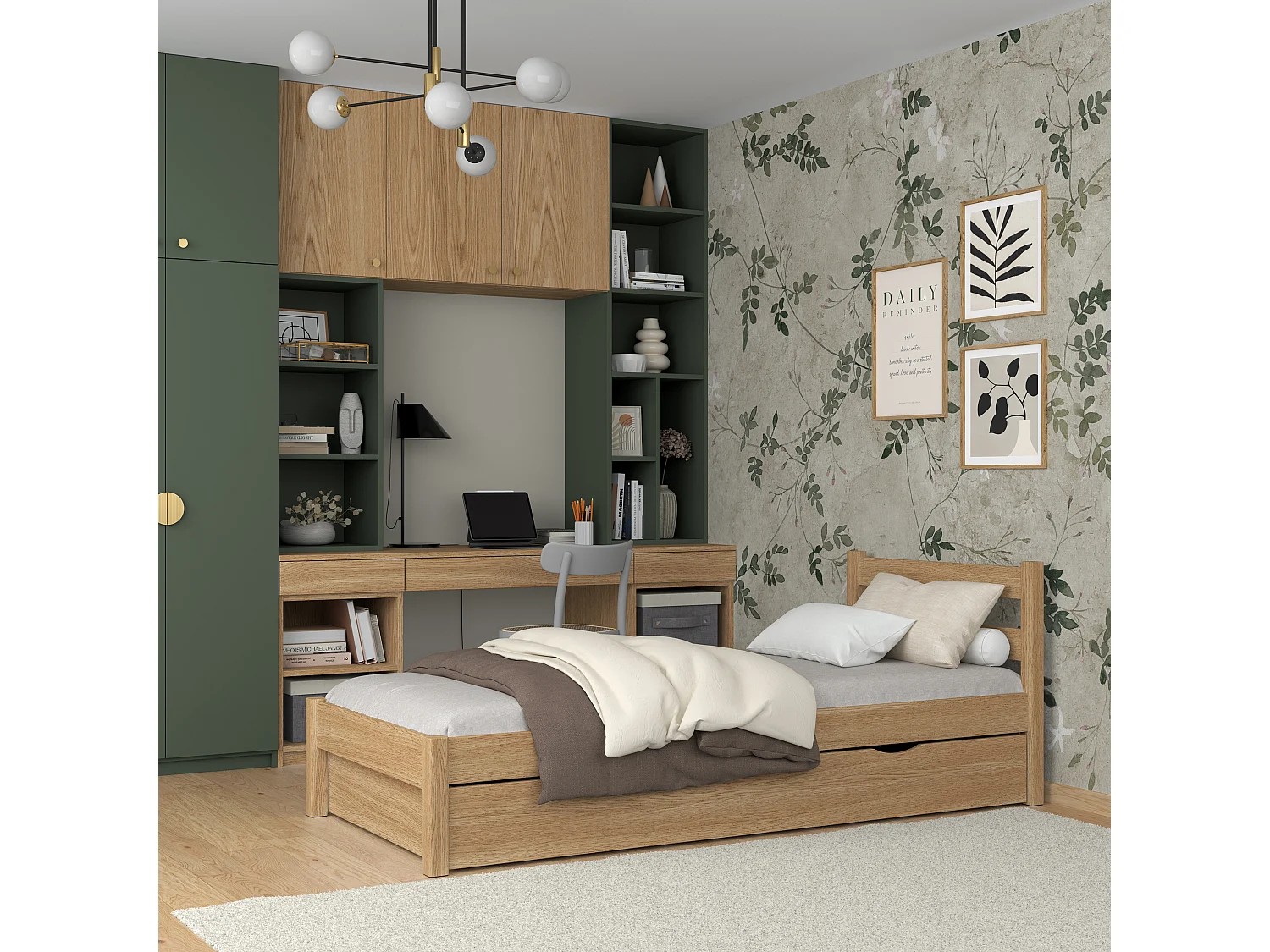 BETT mit Schublade N01 Eiche Natur 90x200