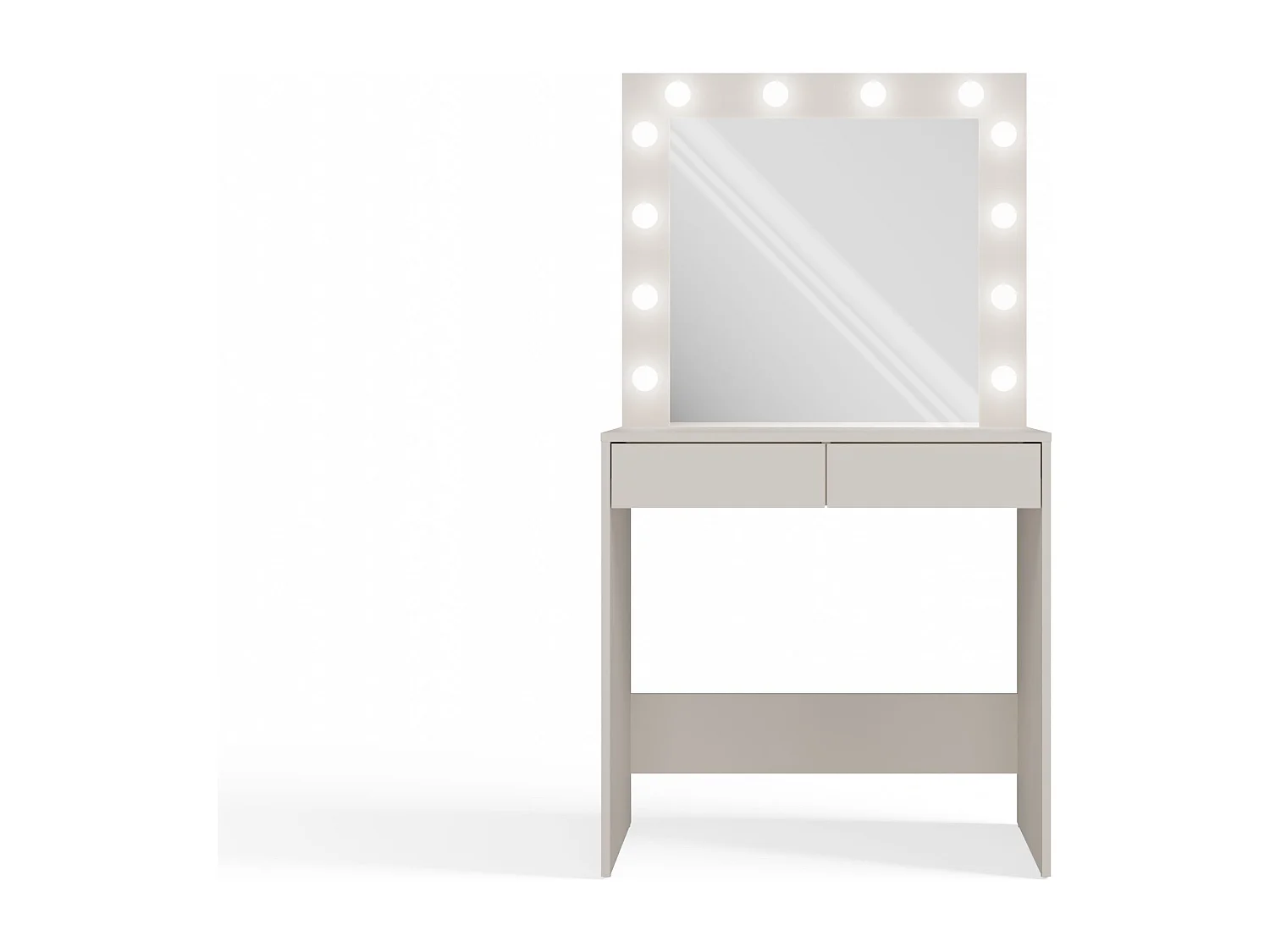 MARINA - Coiffeuse avec miroir + éclairage LED beige - 2 tiroirs - Dimensions 81x50x80 cm