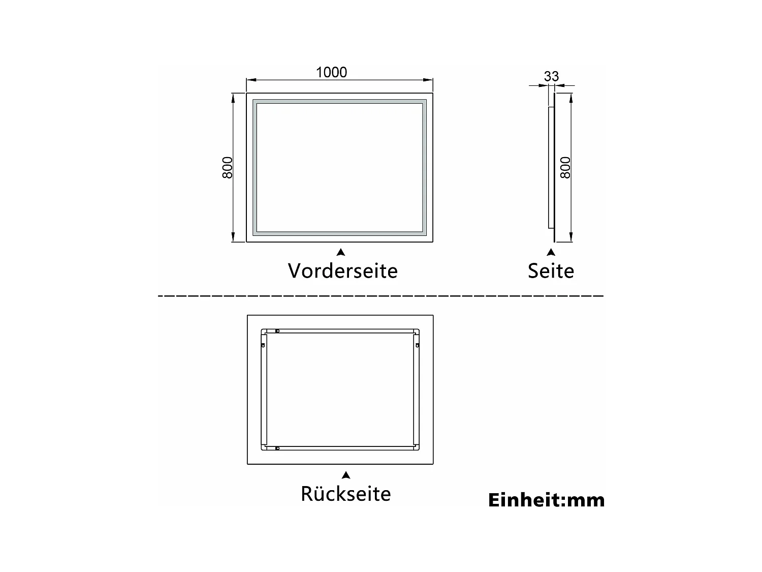 AICA Badspiegel mit LED-Beleuchtung 100x80cm Wandschalter Beschlagfrei Kaltweiß - PALMAR