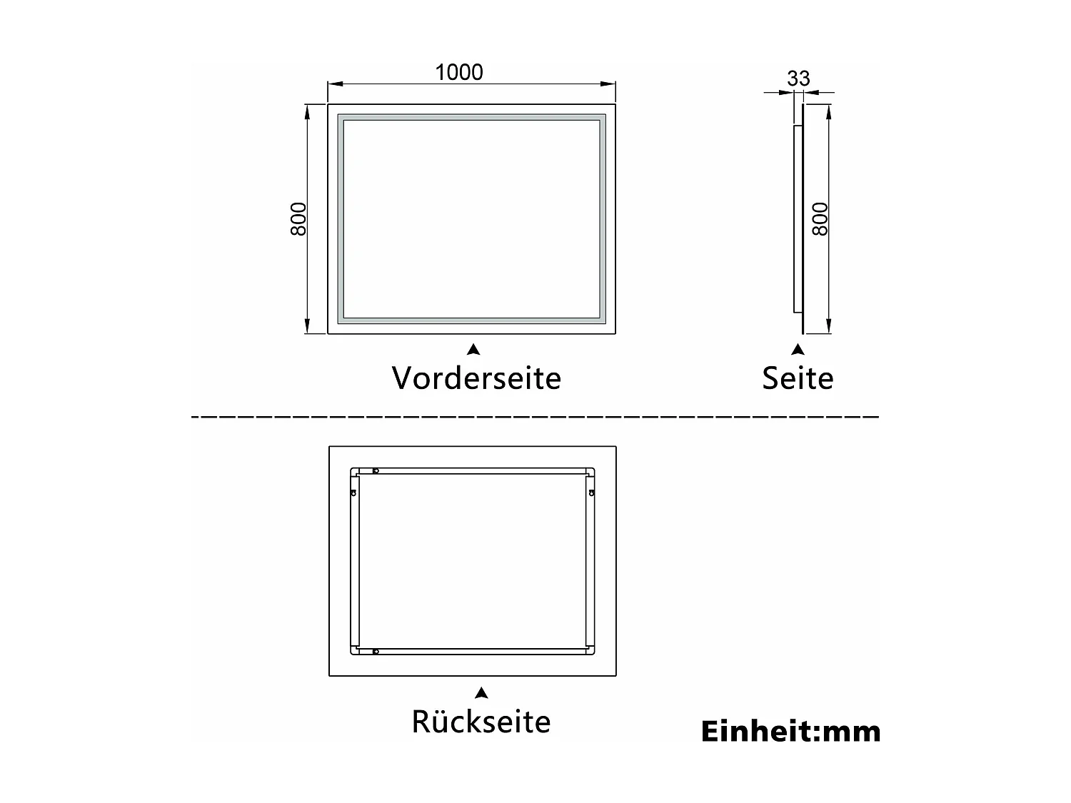 AICA Badspiegel mit LED-Beleuchtung 100x80cm Wandschalter Beschlagfrei Kaltweiß - PALMAR