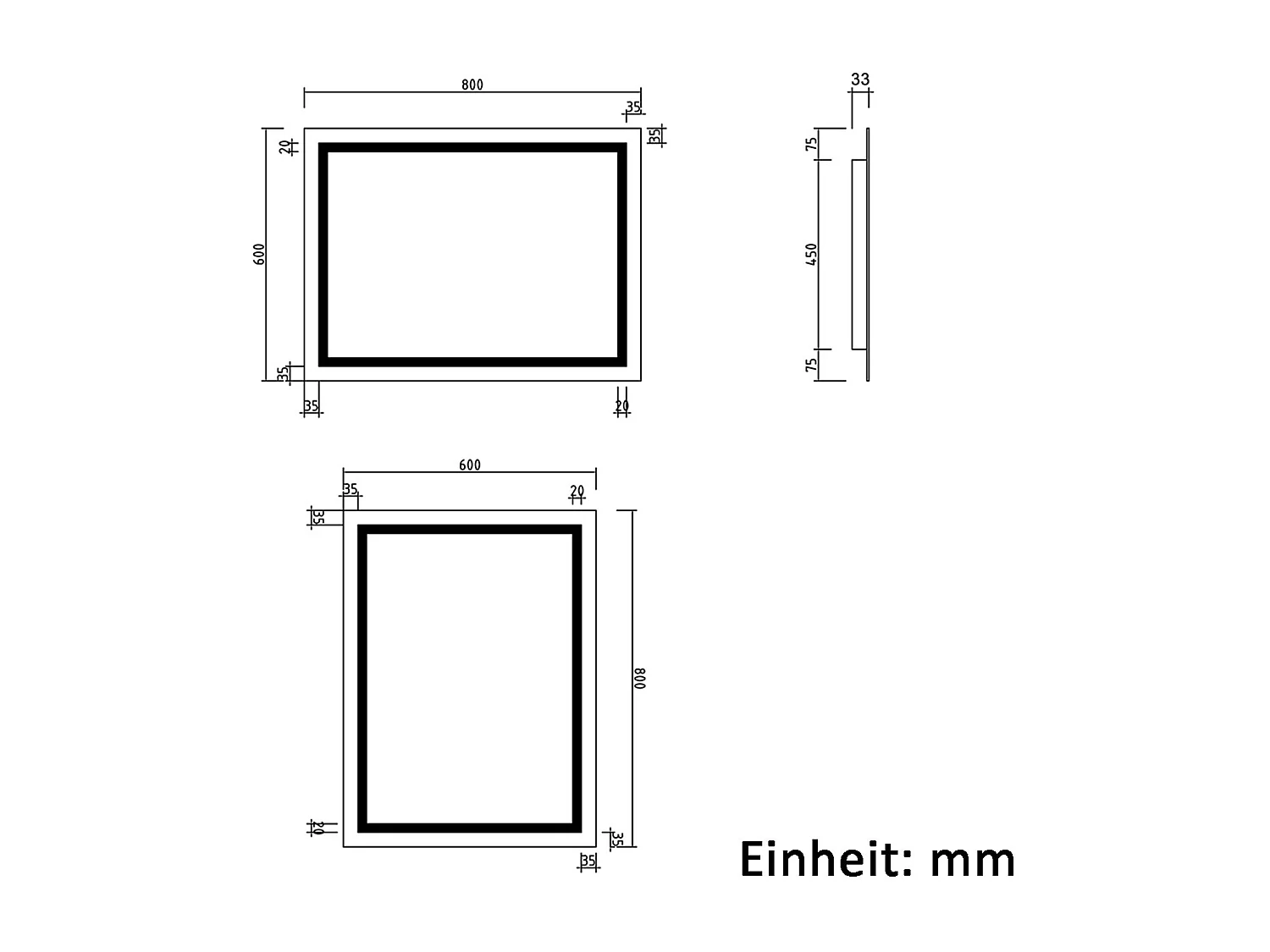 AICA Badspiegel mit LED-Beleuchtung 80x60cm Wandschalter Beschlagfrei Kaltweiß - PALMAR