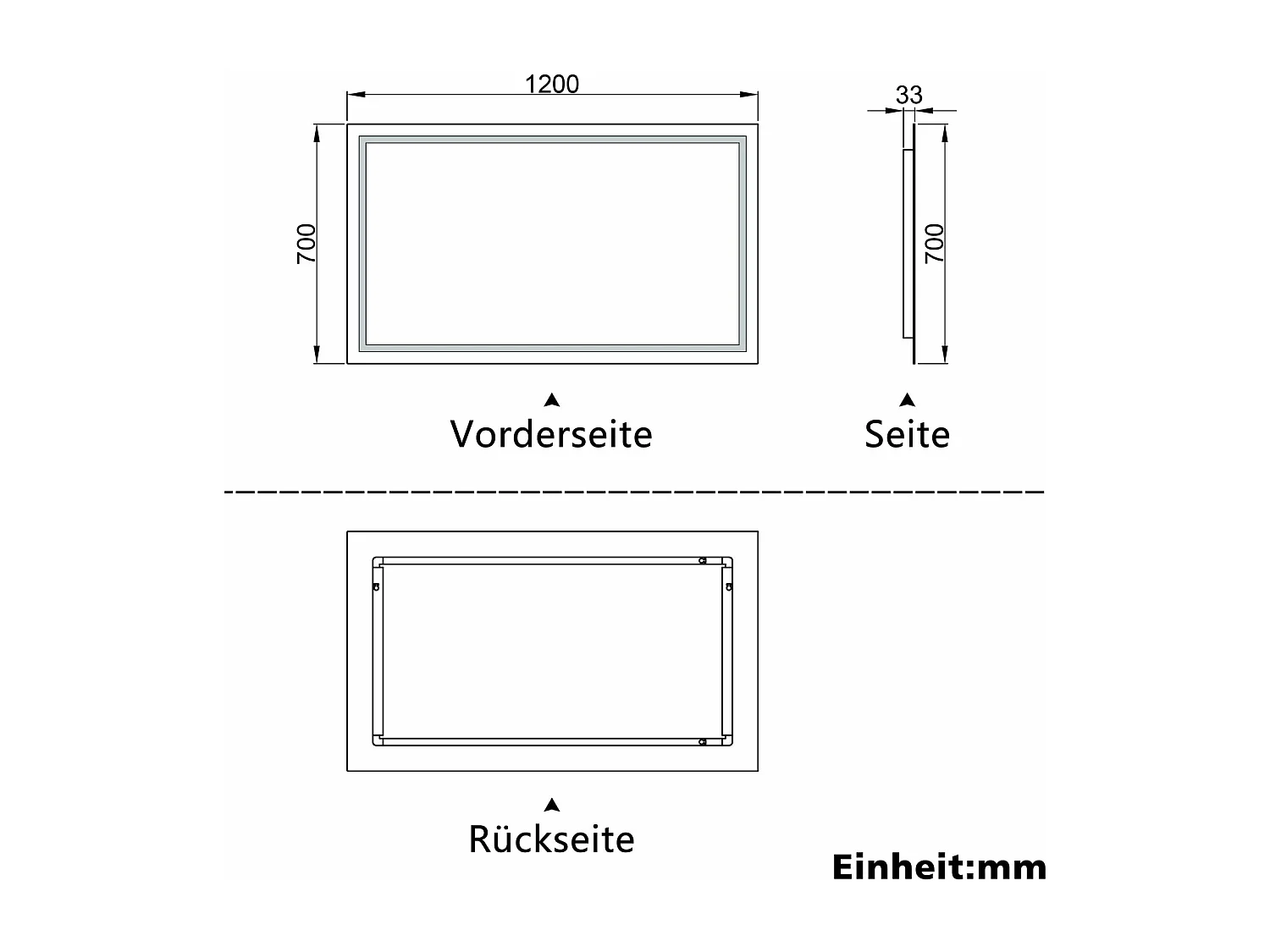 AICA Badspiegel mit LED-Beleuchtung 120x70cm Wandschalter Beschlagfrei Kaltweiß - PALMAR