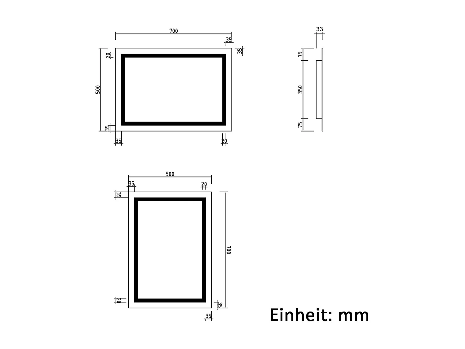 AICA Badspiegel mit LED-Beleuchtung 70x50cm Wandschalter Beschlagfrei Kaltweiß - PALMAR