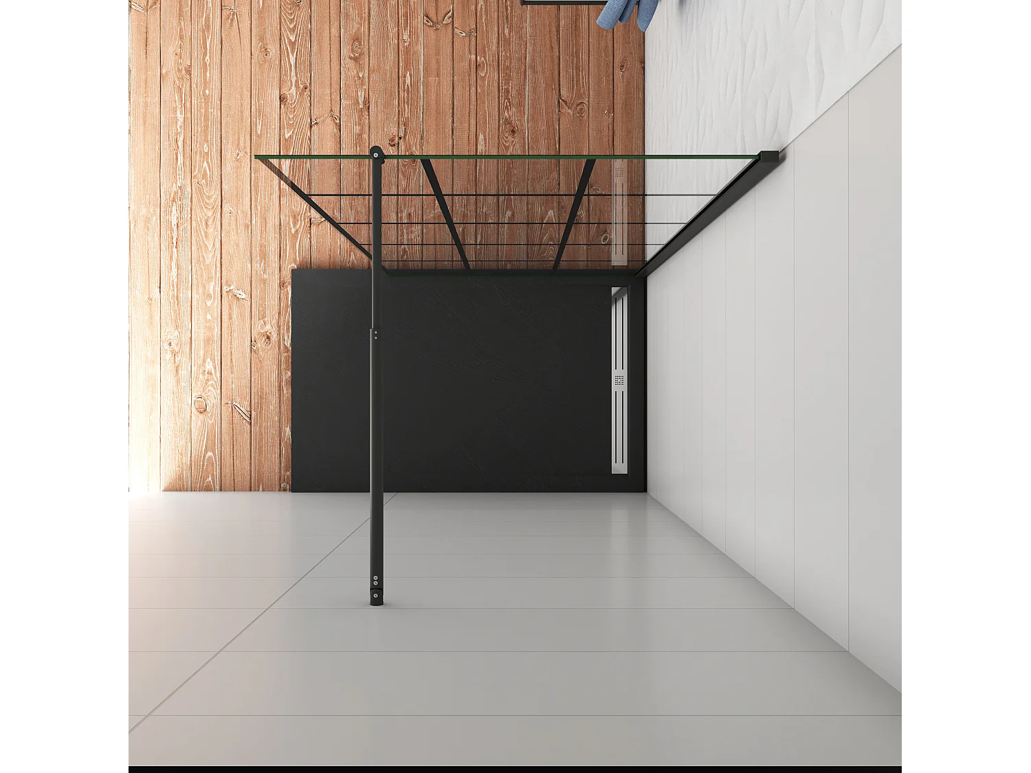 Schwarze Gittermuster FormDuschabtrennung 8mm Nano ESG Duschwand Duschabtrennung + 70-120cm Stabilisator 90x200cm