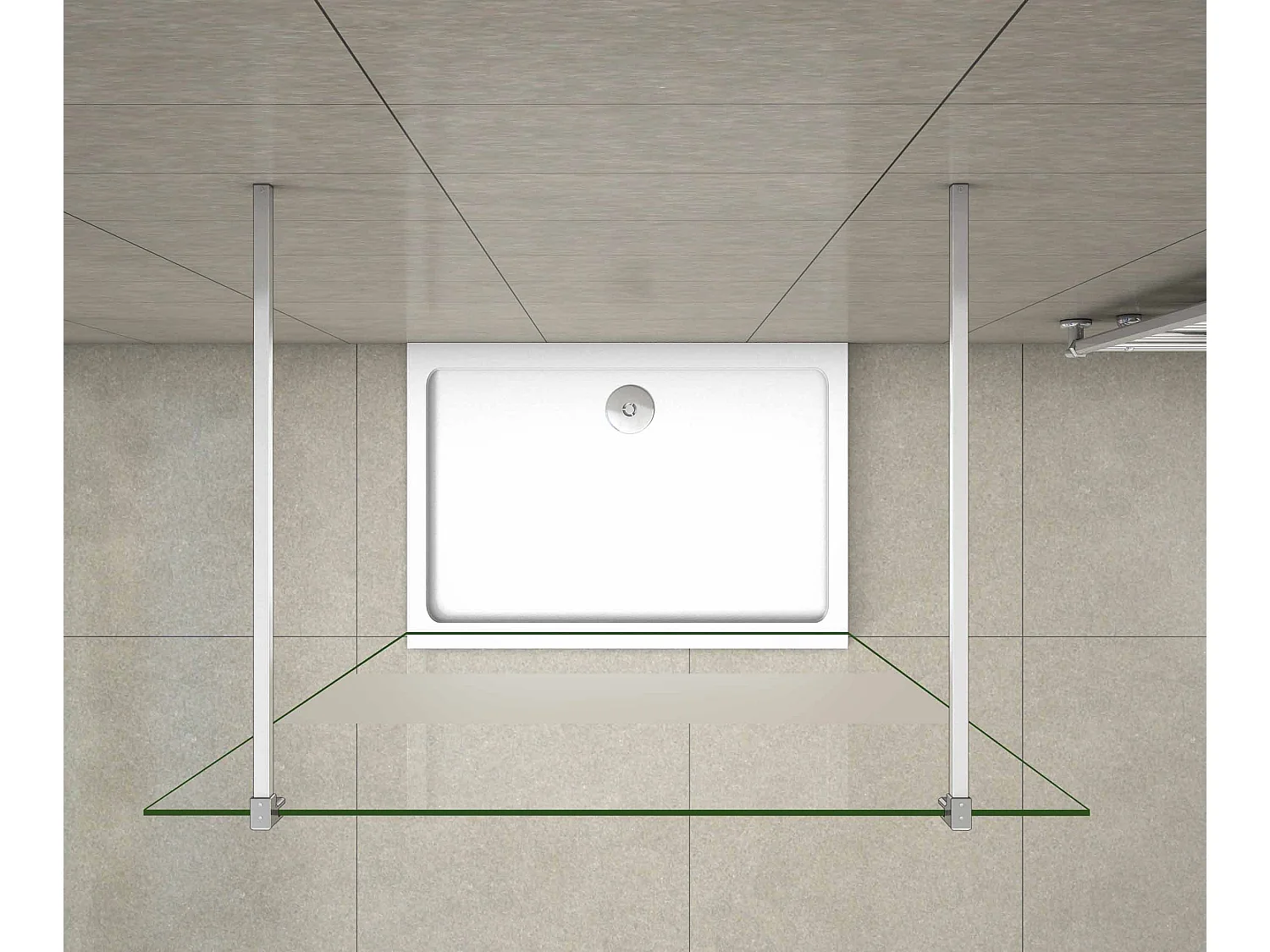 Walk In 10mm Nano ESG Milchglasstreifen Duschabtrennung + F Form:90cm Stabilisatorx2 87.7x200cm