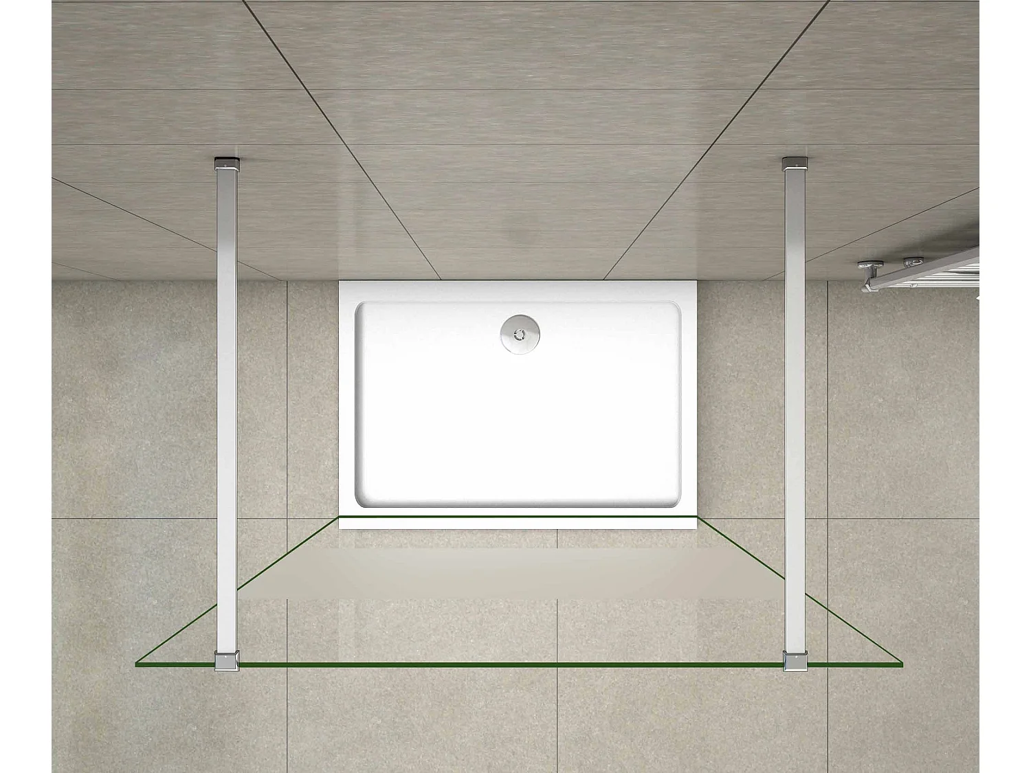 Walk In 8mm Nano ESG Milchglasstreifen Duschabtrennung + N Form：140cm Stabilisatorx2 87.7x200cm