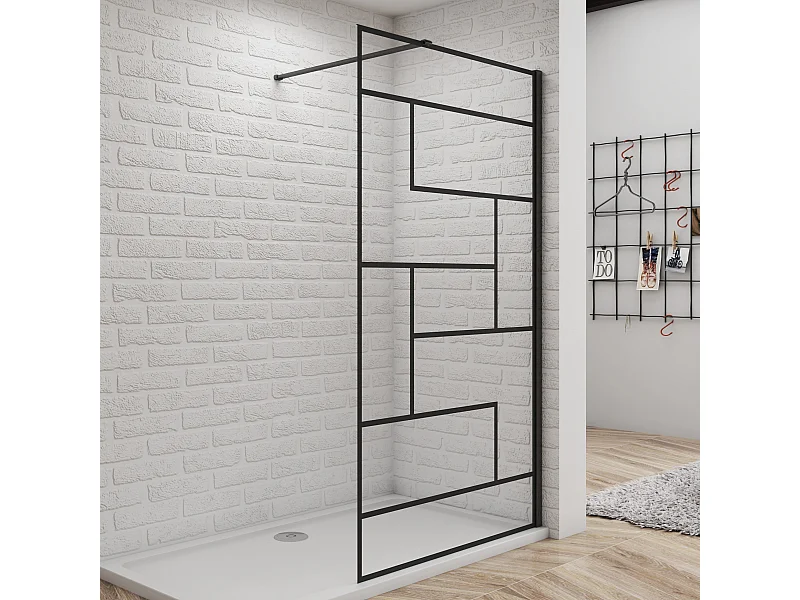 Schwarze unregelmäßige FormDuschabtrennung 8mm Nano ESG Duschwand Duschabtrennung + N Form:90cm Stabilisator 80x200cm