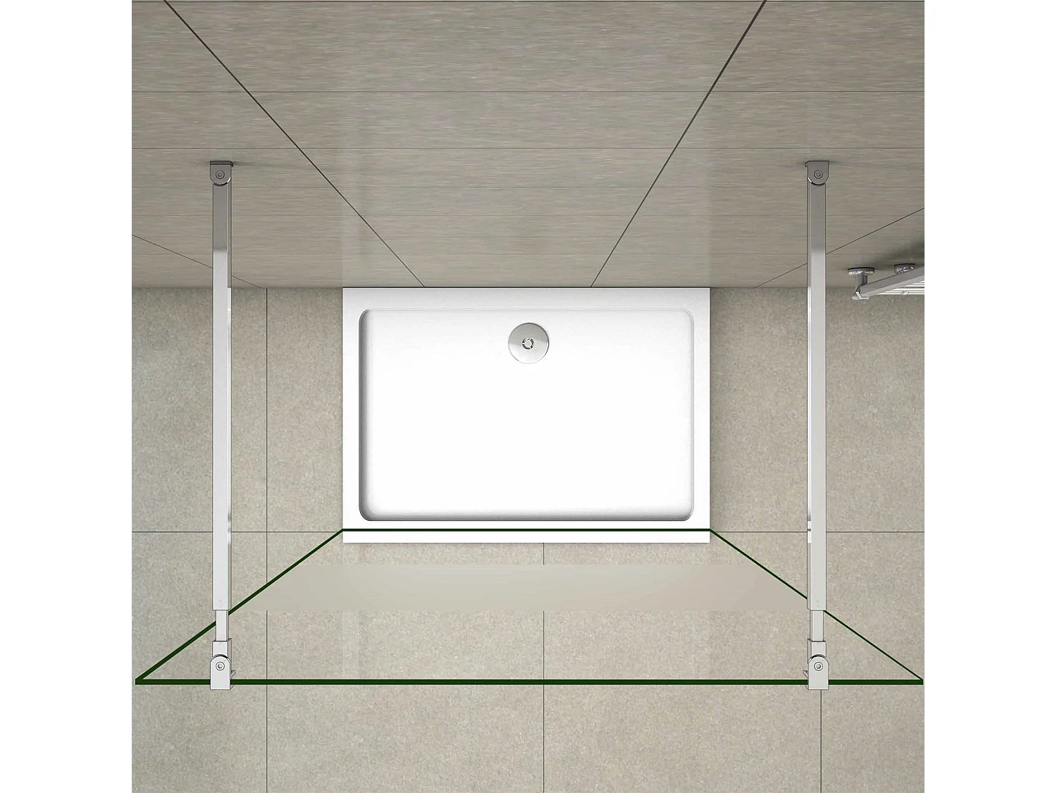 Walk In 10mm Nano ESG Milchglasstreifen Duschabtrennung + 73-120cm Stabilisatorx2 87.7x200cm