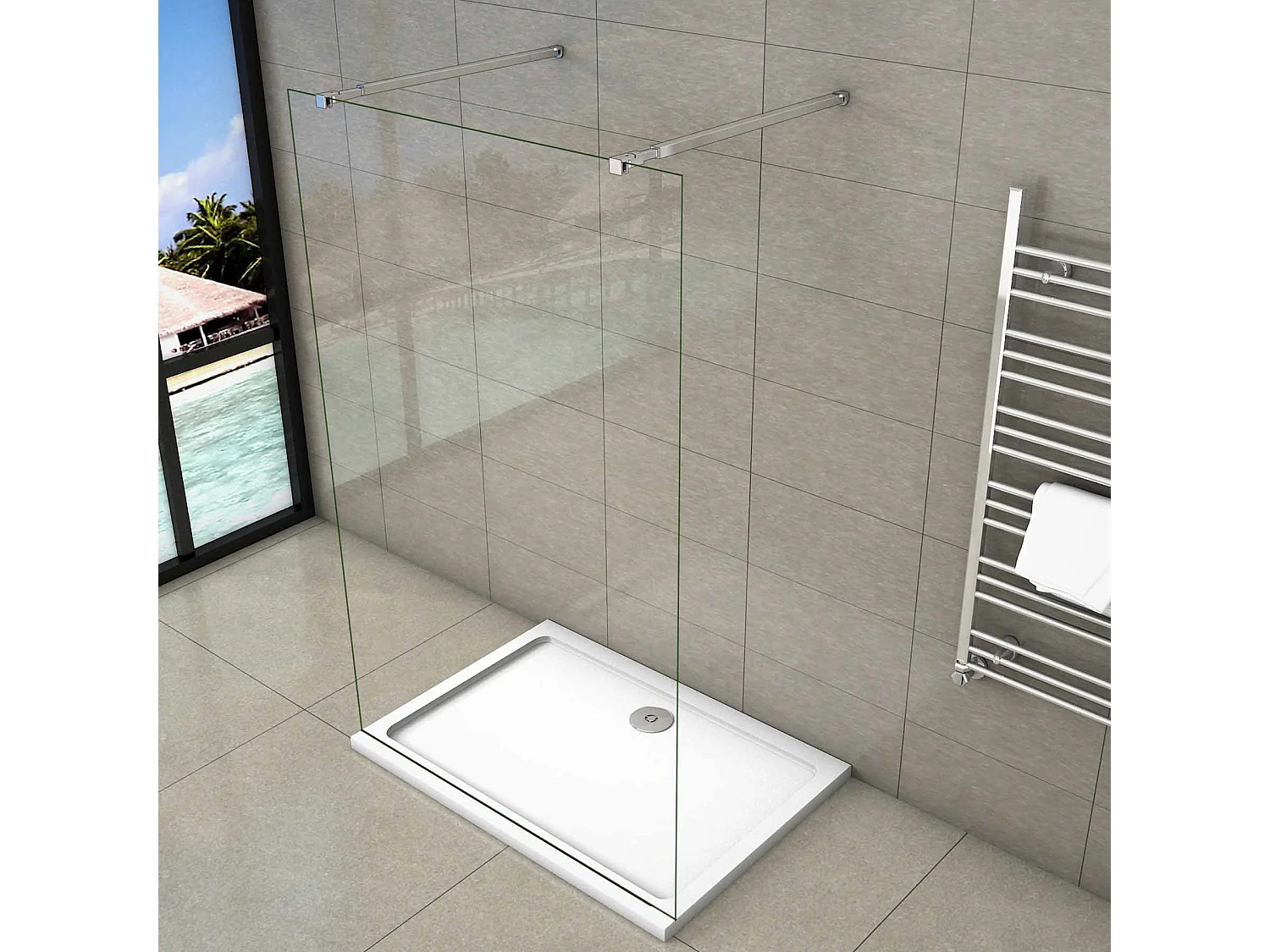 mit 2  73-120cm Stabilisator 8mm Nano Sicherheitsglas Walk in Duschwand Duschabtrennung 127.7x200cm