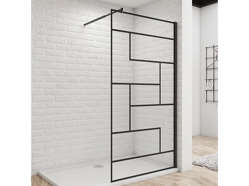 Schwarze unregelmäßige FormDuschabtrennung 8mm Nano ESG Duschwand Duschabtrennung + 70-120cm Stabilisator 120x200cm