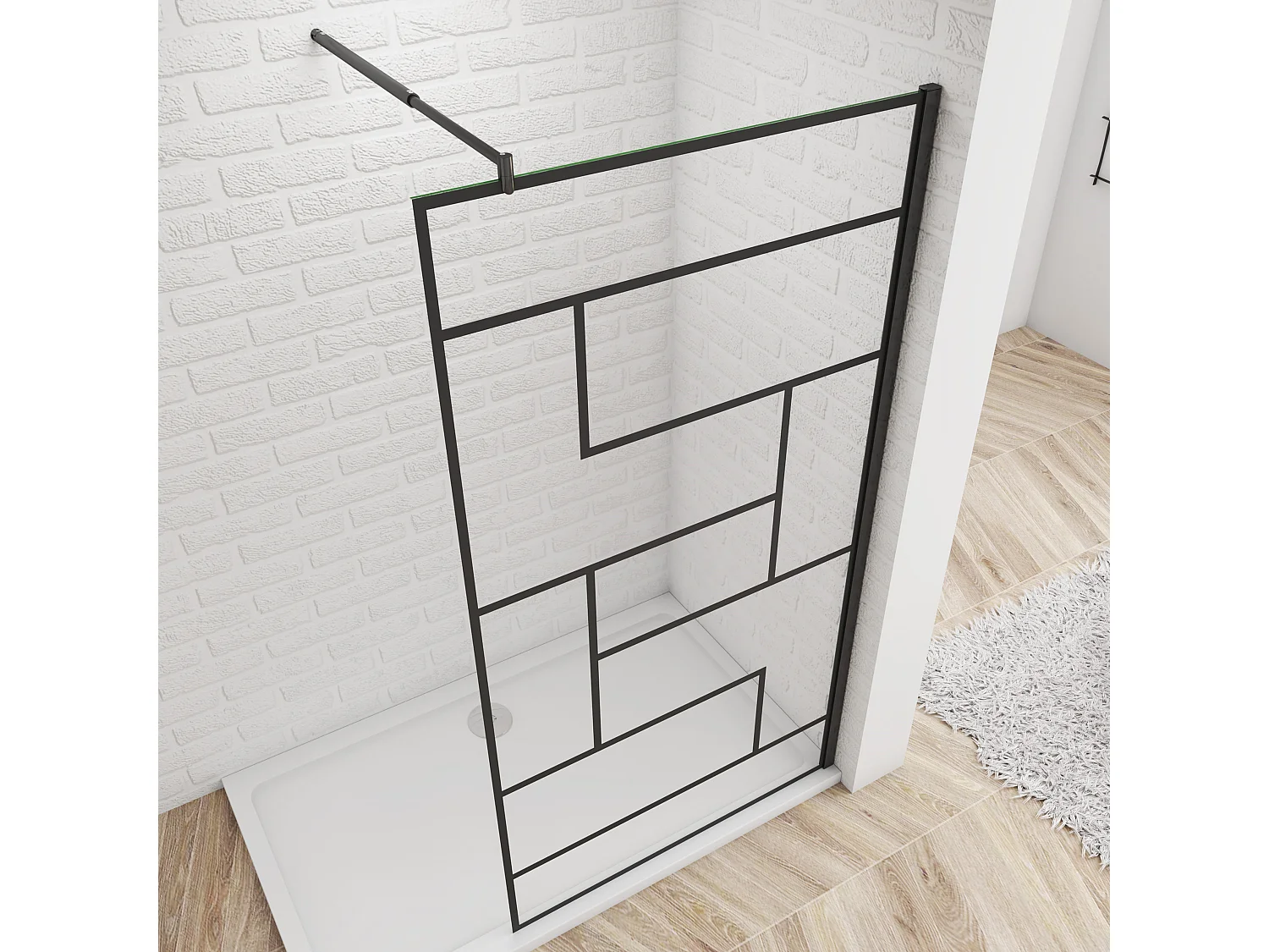 Schwarze unregelmäßige FormDuschabtrennung 8mm Nano ESG Duschwand Duschabtrennung + 70-120cm Stabilisator 120x200cm