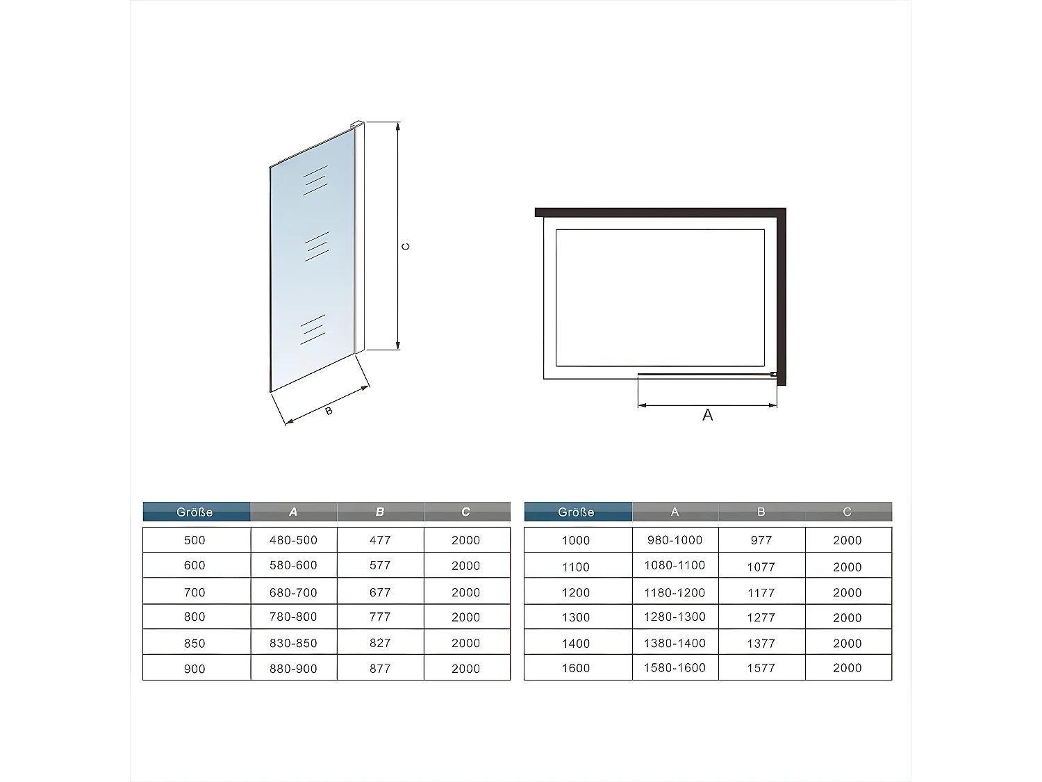 Schwarze unregelmäßige FormDuschabtrennung 8mm Nano ESG Duschwand Duschabtrennung + 70-120cm Stabilisator 120x200cm
