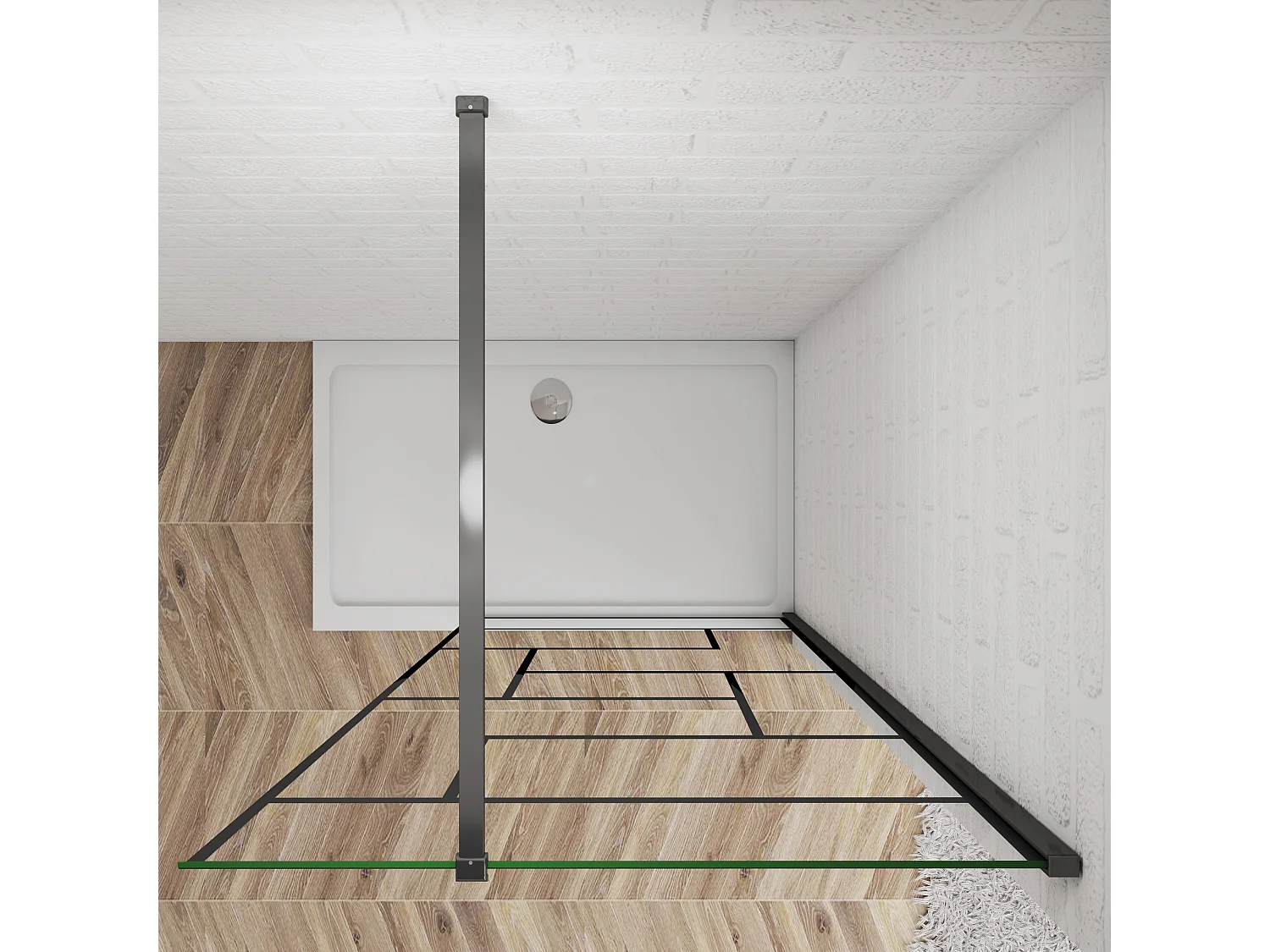 Schwarze unregelmäßige FormDuschabtrennung 8mm Nano ESG Duschwand Duschabtrennung + N Form:140cm Stabilisator 90x200cm