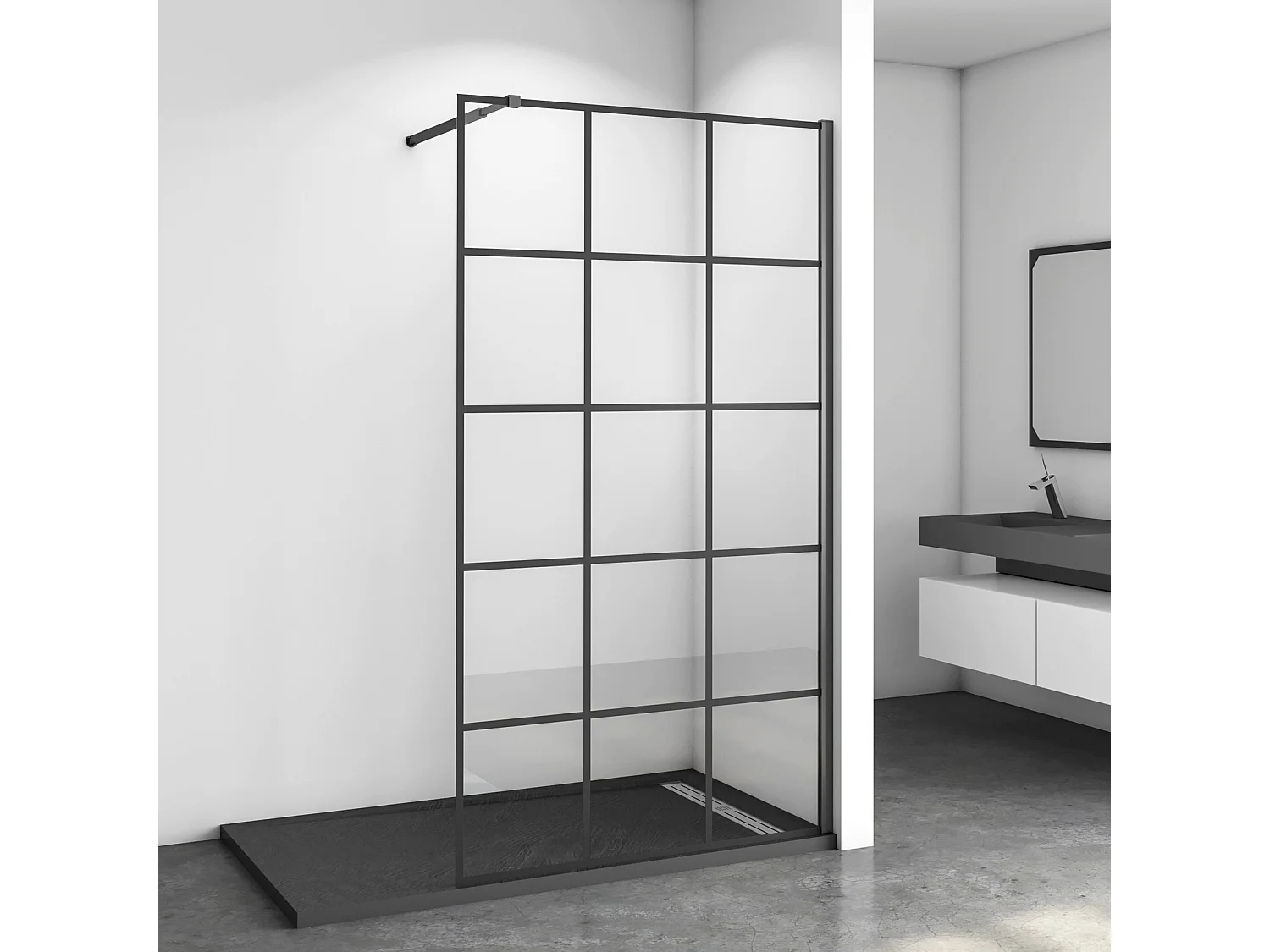 Schwarze Gittermuster FormDuschabtrennung 8mm Nano ESG Duschwand Duschabtrennung + 73-120cm Stabilisator 120x200cm