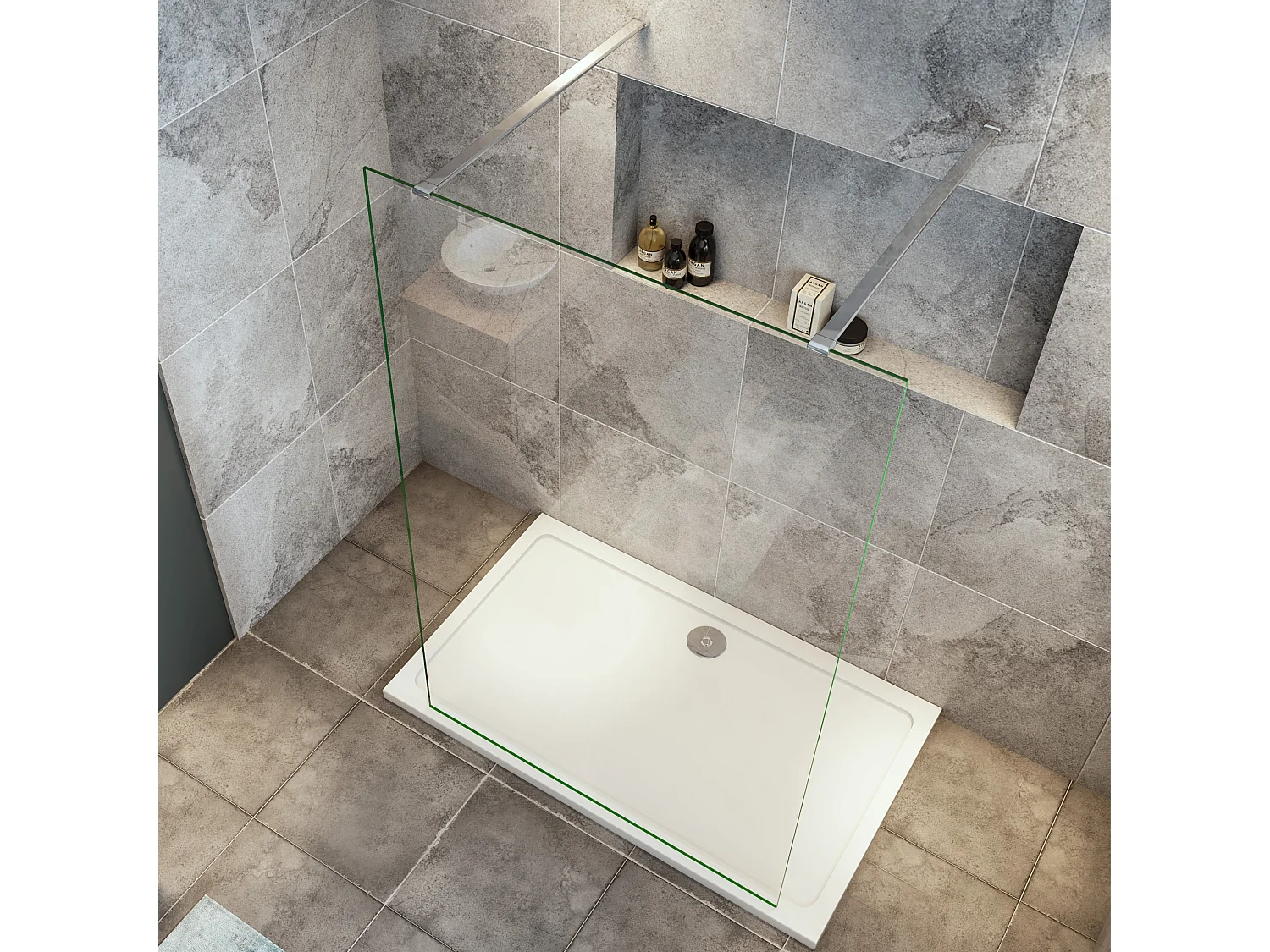 mit 2  N Form:140cm Stabilisator 8mm Nano Sicherheitsglas Walk in Duschwand Duschabtrennung 117.7x200cm