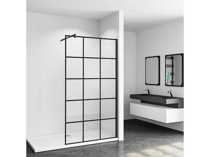 Schwarze Gittermuster FormDuschabtrennung 8mm Nano ESG Duschwand Duschabtrennung + F Form:90cm Stabilisator 80x200cm