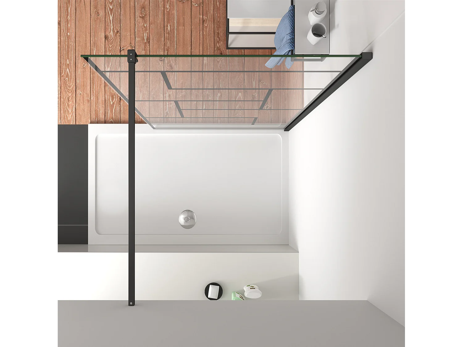 Schwarze unregelmäßige FormDuschabtrennung 8mm Nano ESG Duschwand Duschabtrennung + F Form:90cm Stabilisator 100x200cm