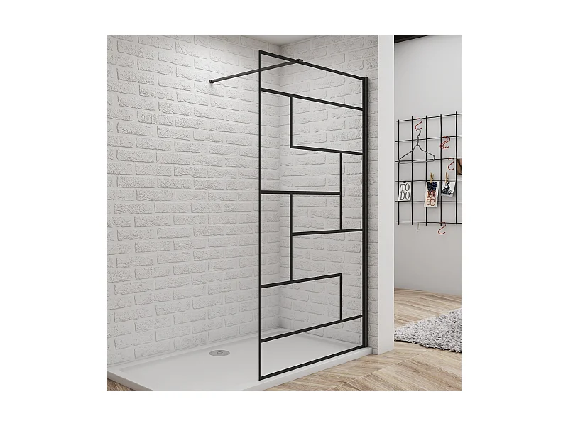 Schwarze unregelmäßige FormDuschabtrennung 8mm Nano ESG Duschwand Duschabtrennung + N Form:140cm Stabilisator 80x200cm