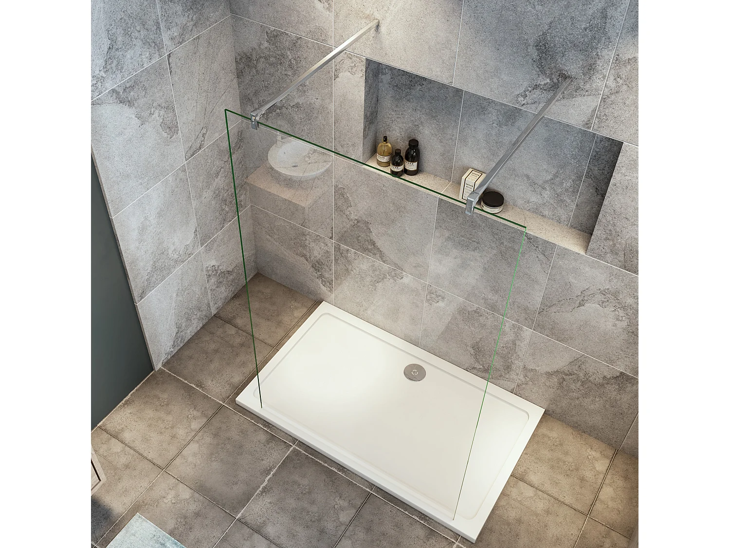 mit 2  F Form:90cm Stabilisator 10mm Nano Sicherheitsglas Walk in Duschwand Duschabtrennung 147.7x200cm