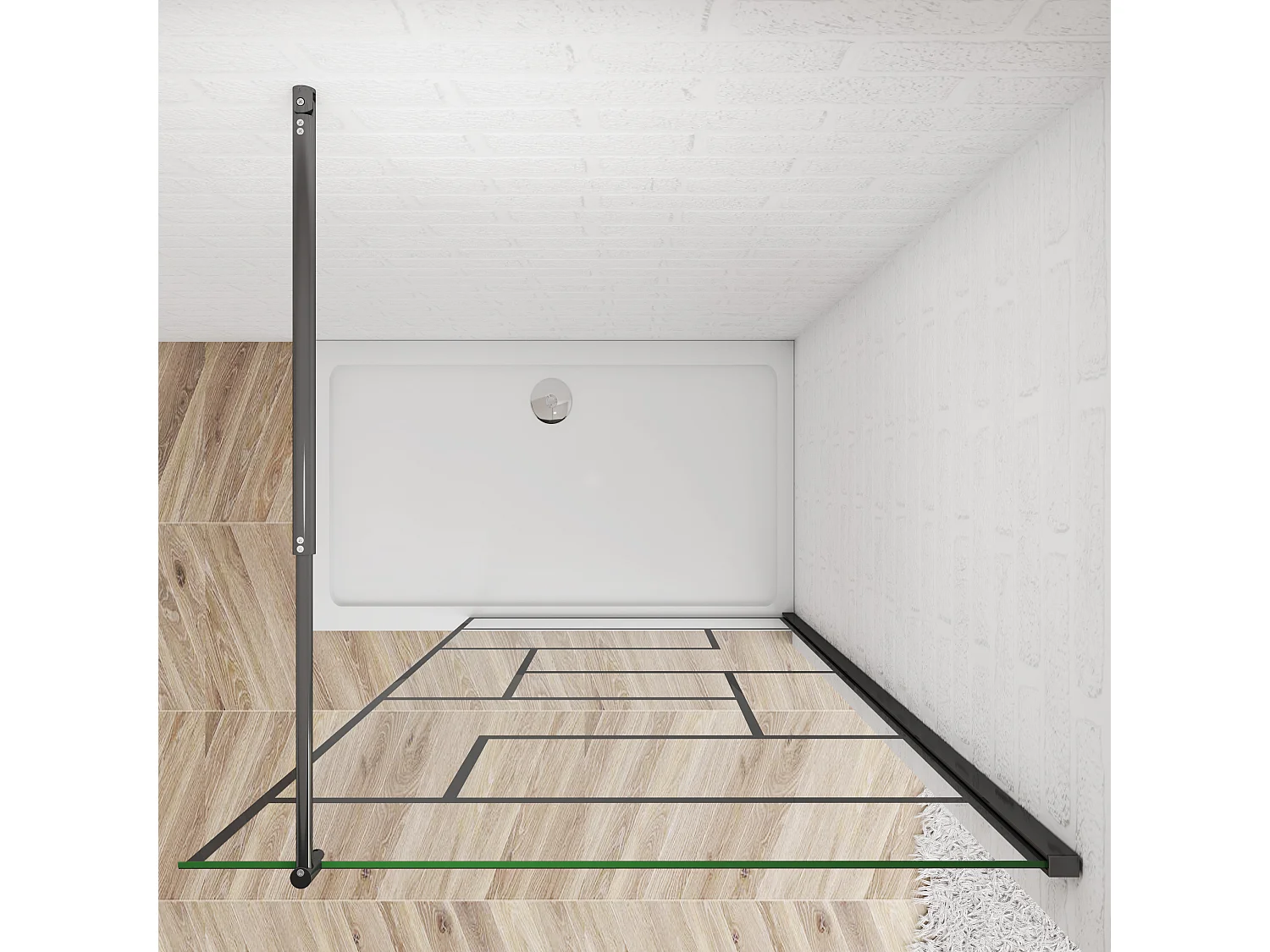 Schwarze unregelmäßige FormDuschabtrennung 8mm Nano ESG Duschwand Duschabtrennung + 70-120cm Stabilisator 70x200cm