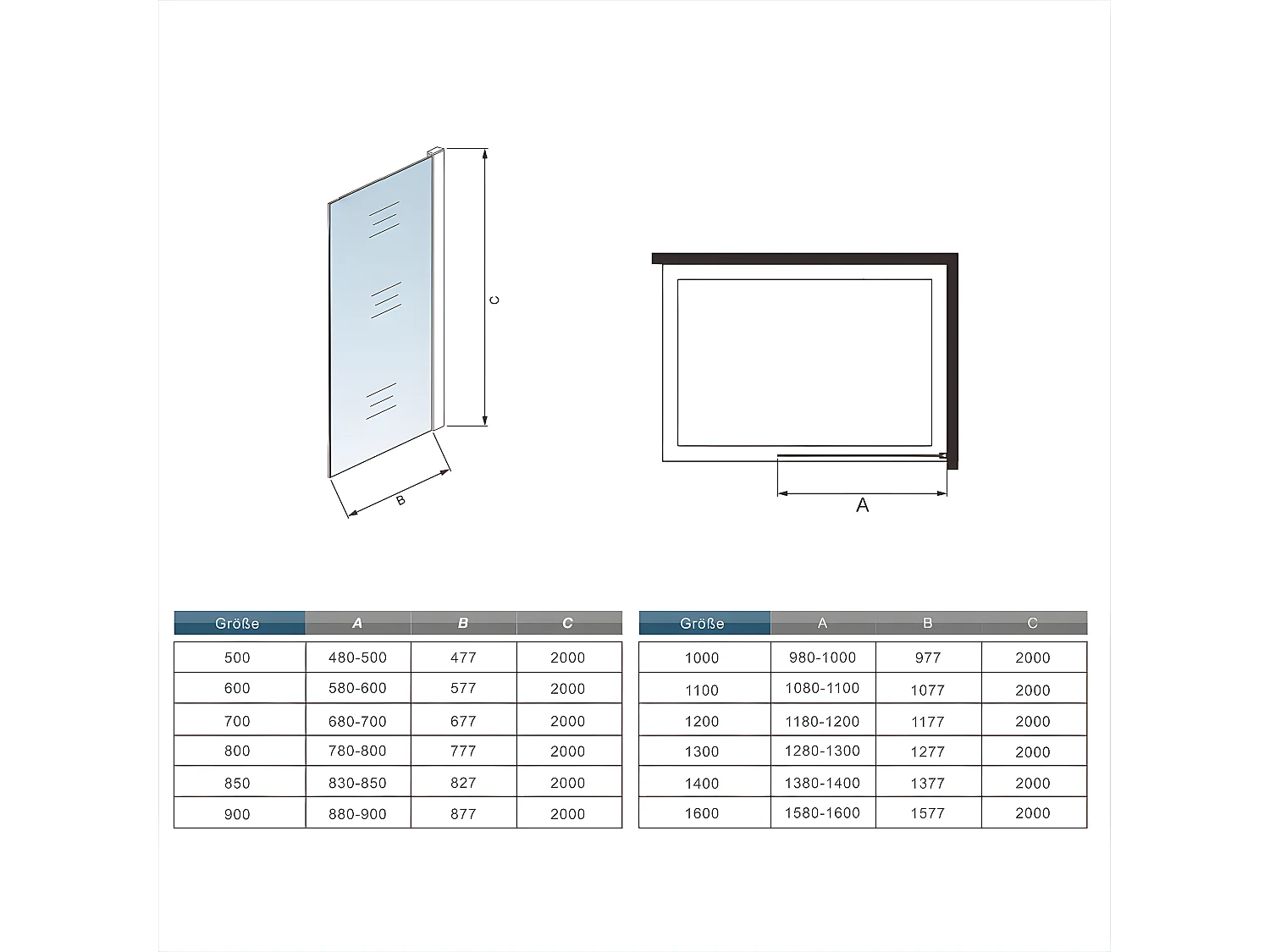 Schwarze Gittermuster FormDuschabtrennung 8mm Nano ESG Duschwand Duschabtrennung + N Form:140cm Stabilisator 100x200cm