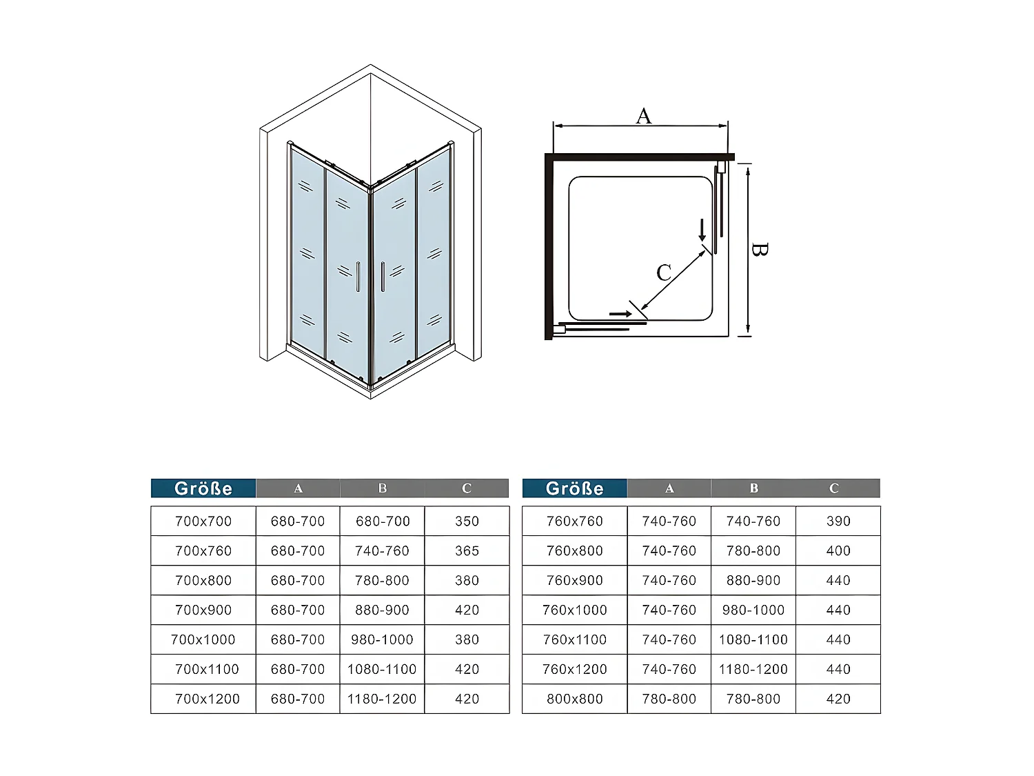 uschkabine Eckeinstieg Schiebetür Duschabtrennung Duschwand ohne Duschtasse 90x90x185cm