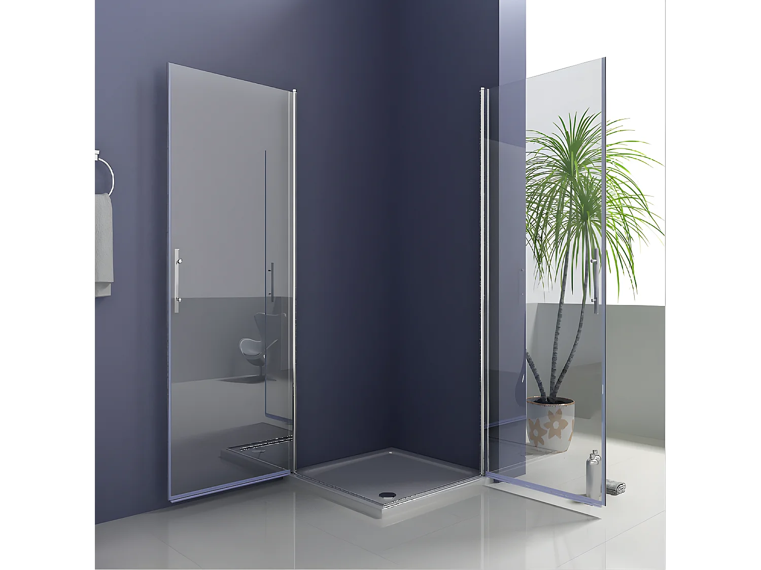 Nische-Duschwand Duschtür Pendeltür ESG-Glas Duschkabinen Höhe 195cm Dusche 76X90cm