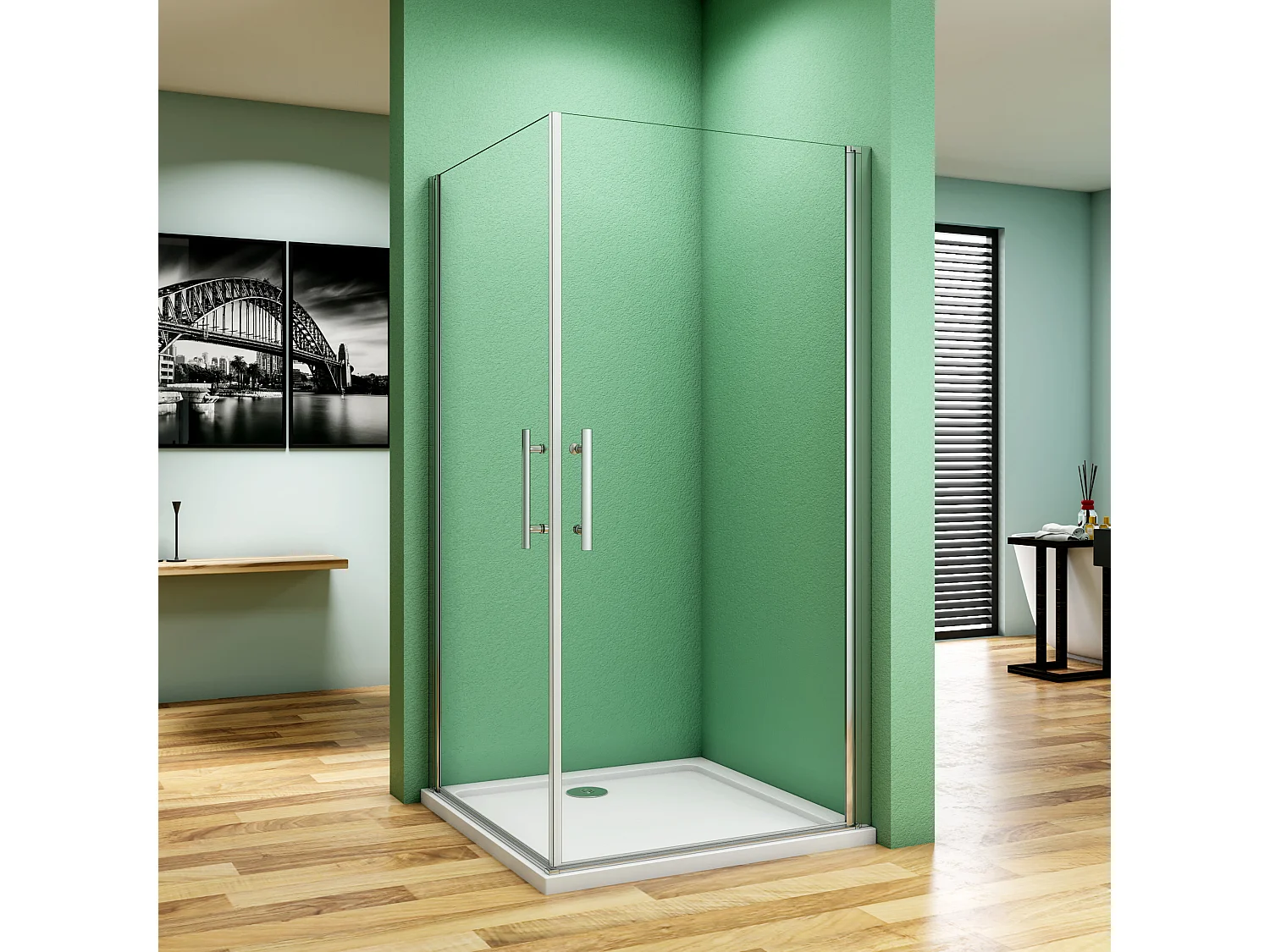 Schwingtür Duschtür ESG Nano-Glas Eckeinstieg Duschabtrennung Dusche Duschkabine B:70xT:80x180cm