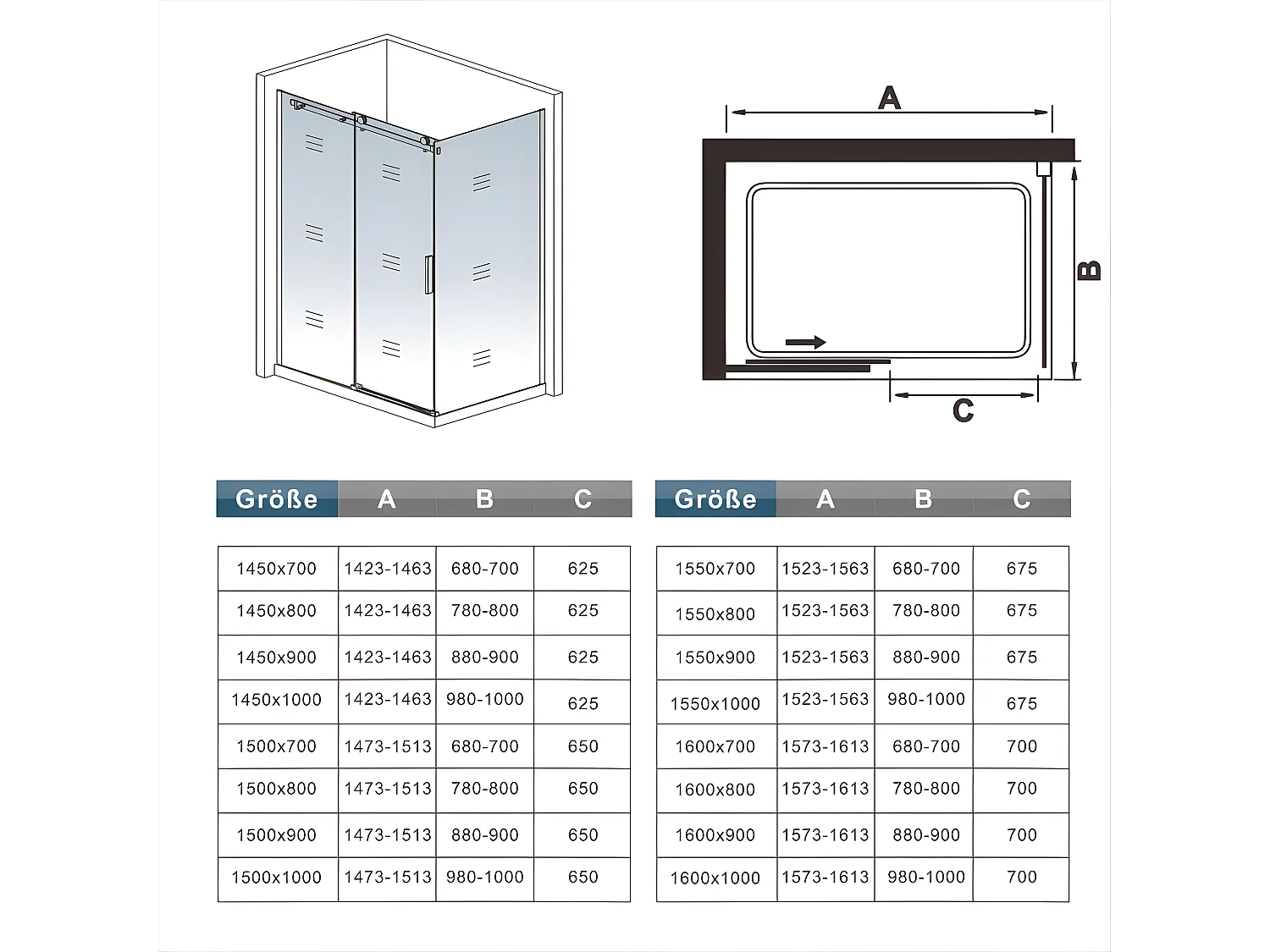 6mm Sicherheitsklarglas Nischentür Schiebetür Gleittür Dusche Duschabtrennung Duschkabine 90X145cm