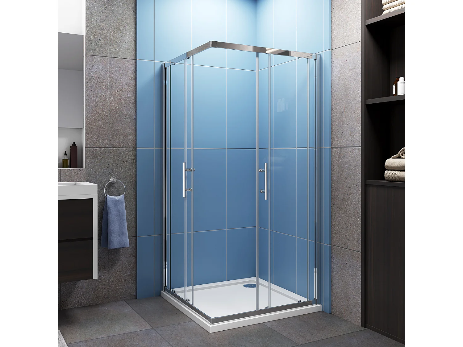 uschkabine Eckeinstieg Schiebetür Duschabtrennung Duschwand ohne Duschtasse 120x110x185cm