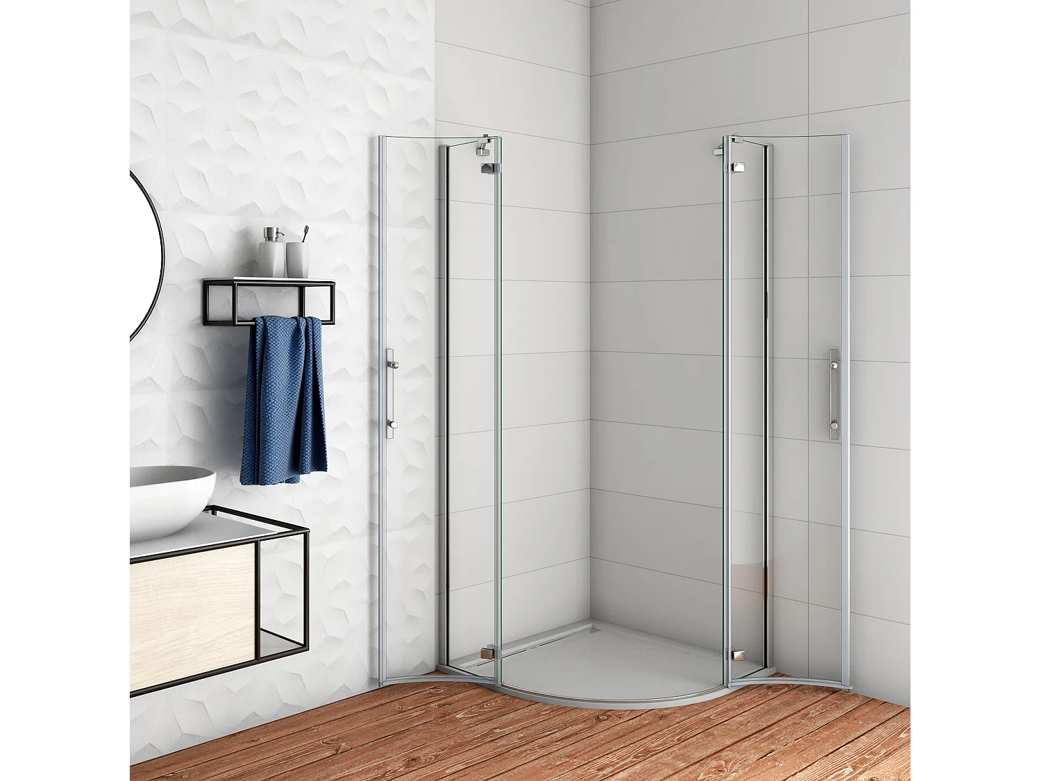 Duschkabine Runddusche Viertelkreis 6mm ESG NANO Glas mit Duschtasse Duschtür 90x90x195cm