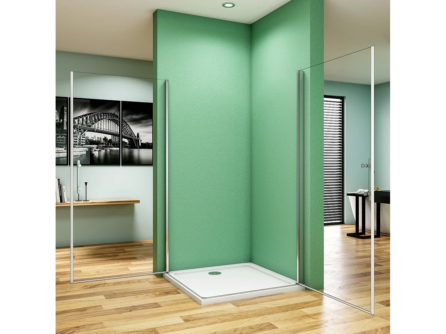 Schwingtür Duschtür ESG Nano-Glas Eckeinstieg Duschabtrennung Dusche Duschkabine B:100xT:100x195cm