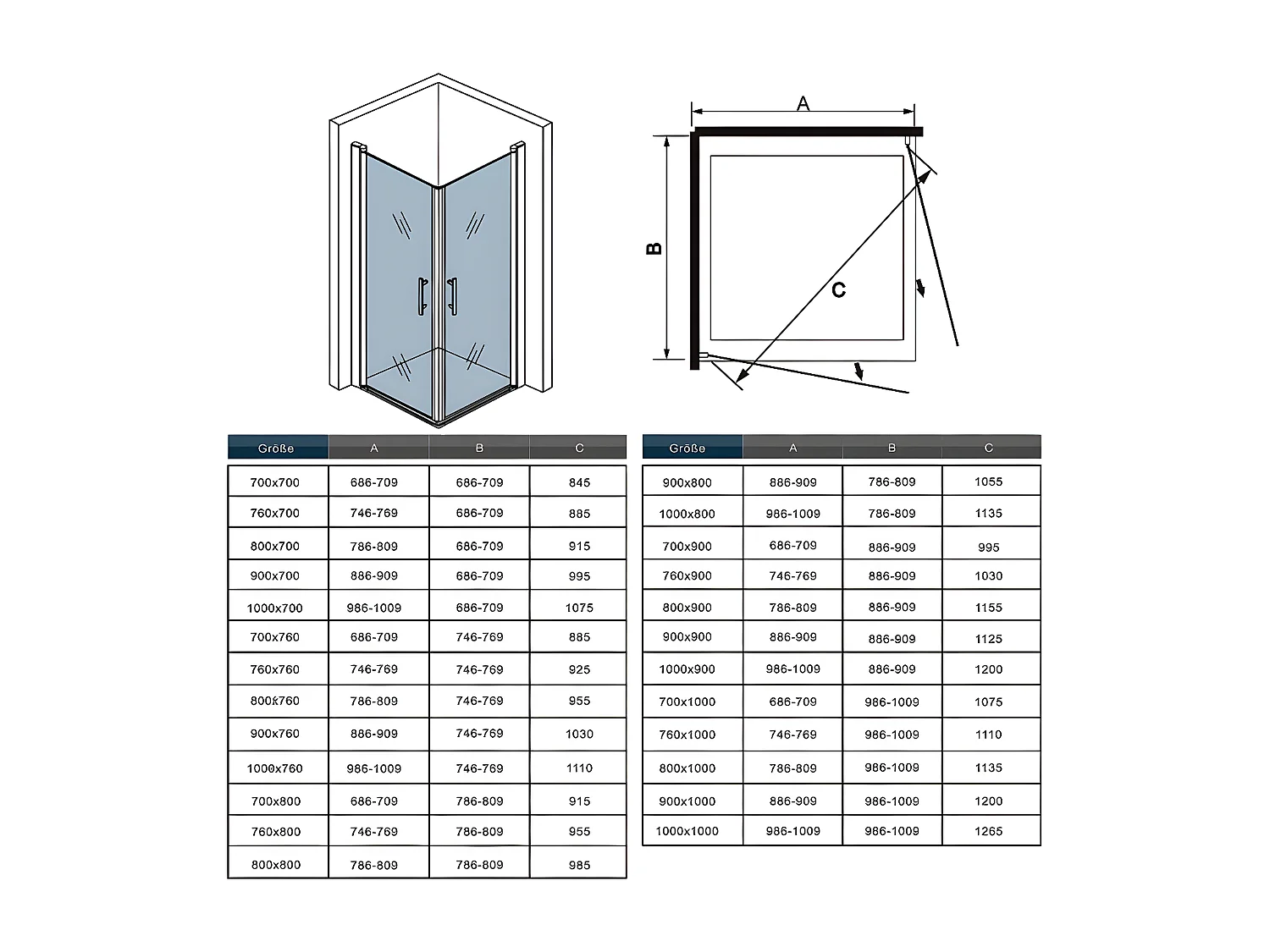 Nische-Duschwand Duschtür Pendeltür ESG-Glas Duschkabinen Höhe 195cm Dusche 100X80cm