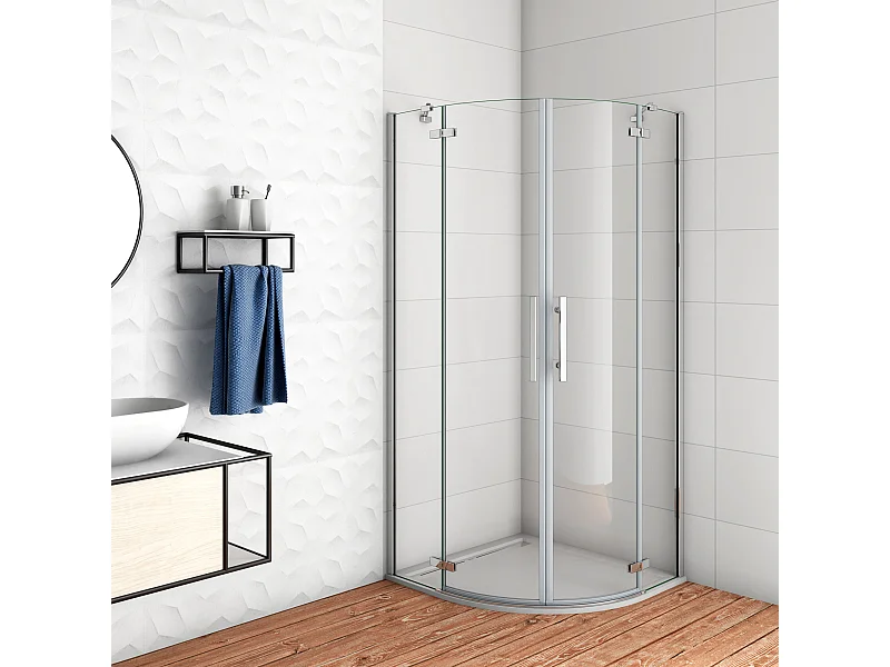 Duschkabine Runddusche Viertelkreis 6mm ESG NANO Glas mit Duschtasse Duschtür 80x80x195cm