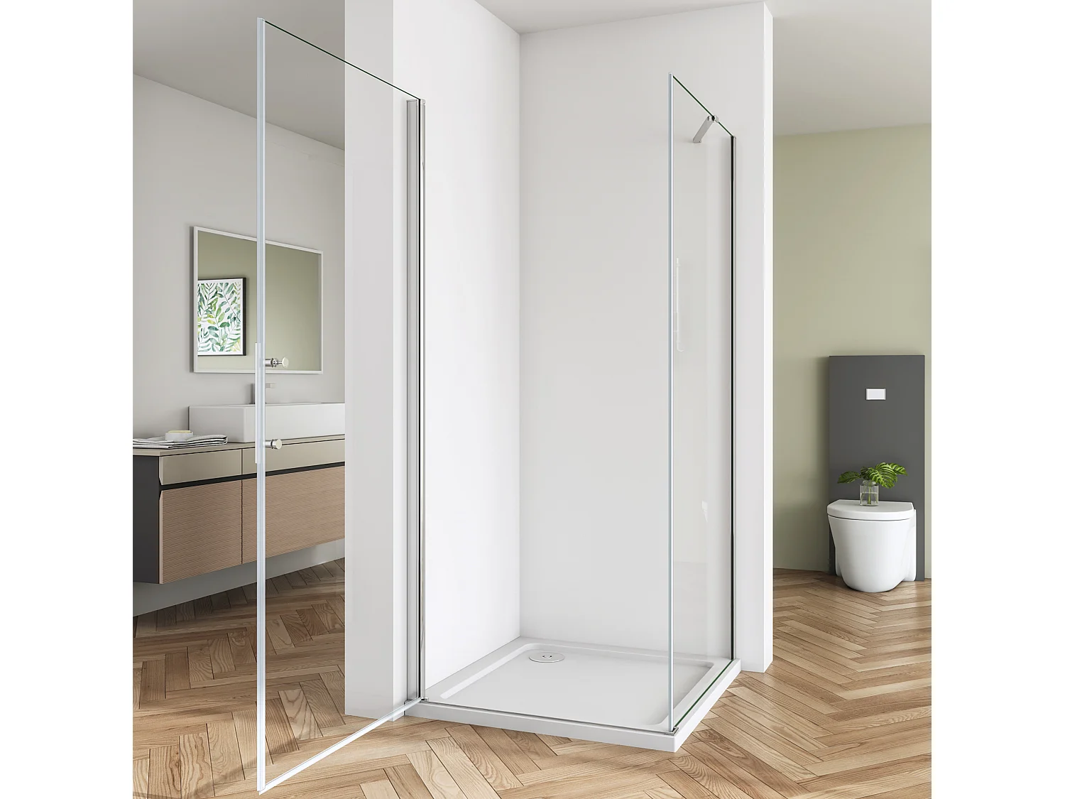 Duschkabine Eckeinstieg Dusche Duschabtrennnung Schwingtür Duschtür 6mm NaNo ESG Glas H 185cm 90X70cm