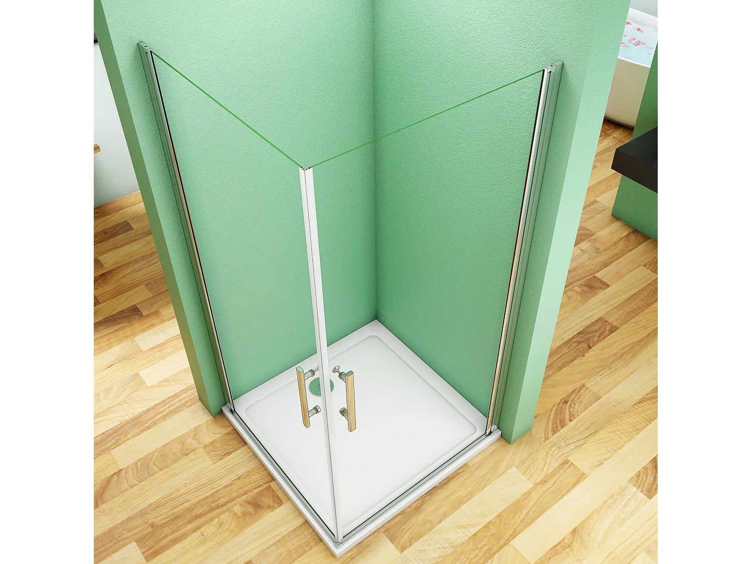 Schwingtür Duschtür ESG Nano-Glas Eckeinstieg Duschabtrennung Dusche Duschkabine B:90xT:90x180cm