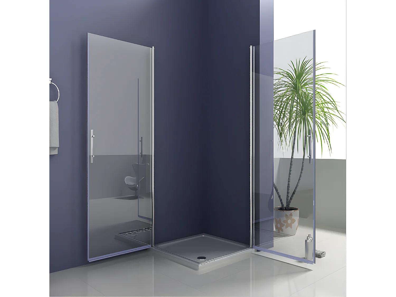 Nische-Duschwand Duschtür Pendeltür ESG-Glas Duschkabinen Höhe 185cm Dusche 90X70cm