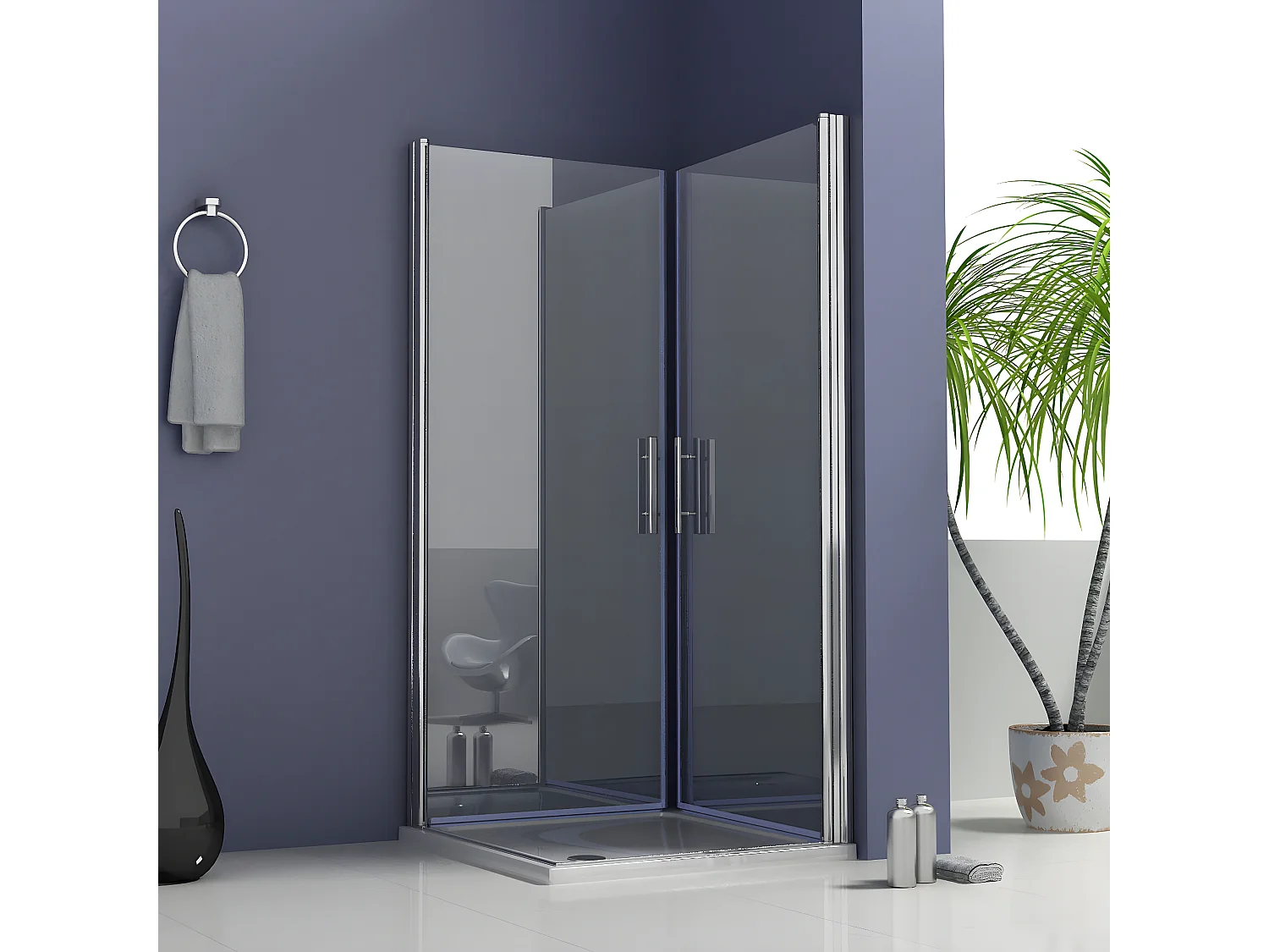 Nische-Duschwand Duschtür Pendeltür ESG-Glas Duschkabinen Höhe 195cm Dusche 76X80cm